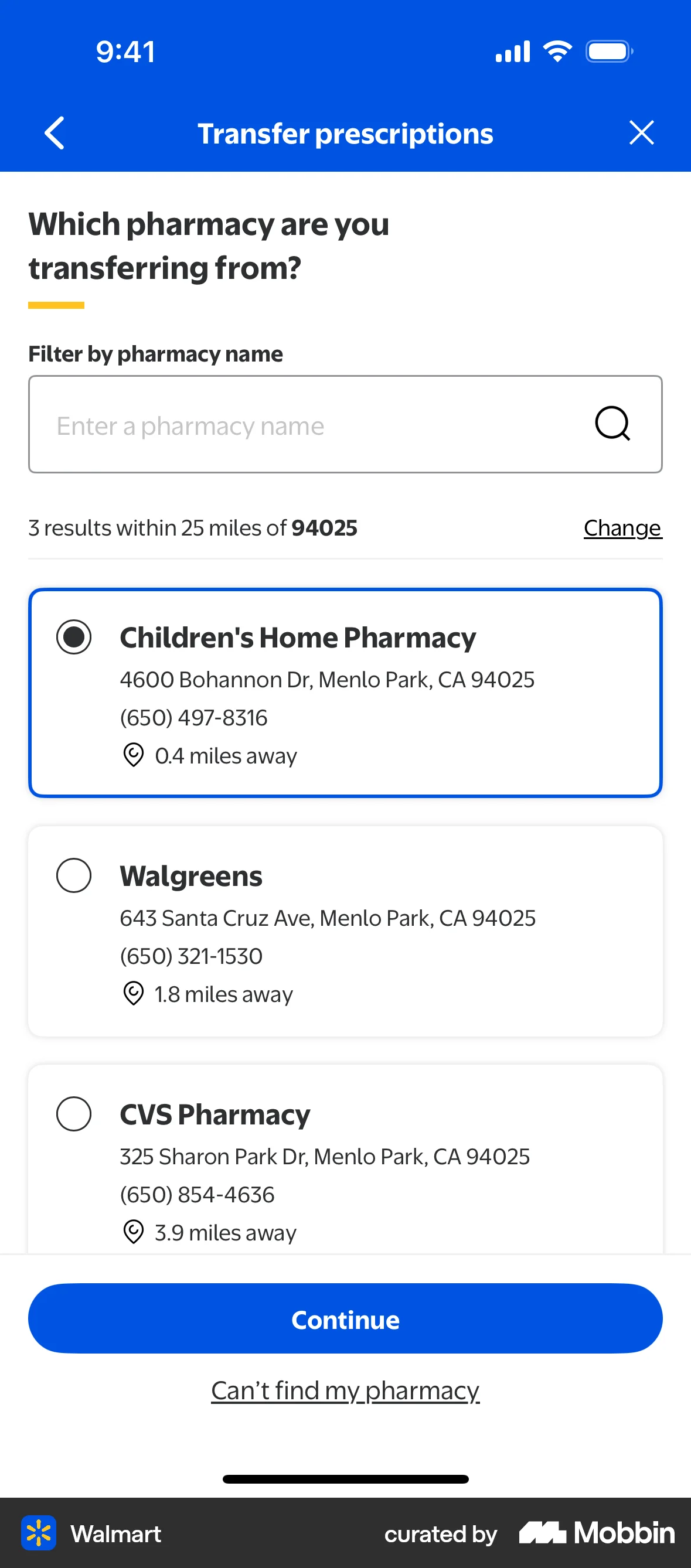 Walmart Requesting prescription transfer screen