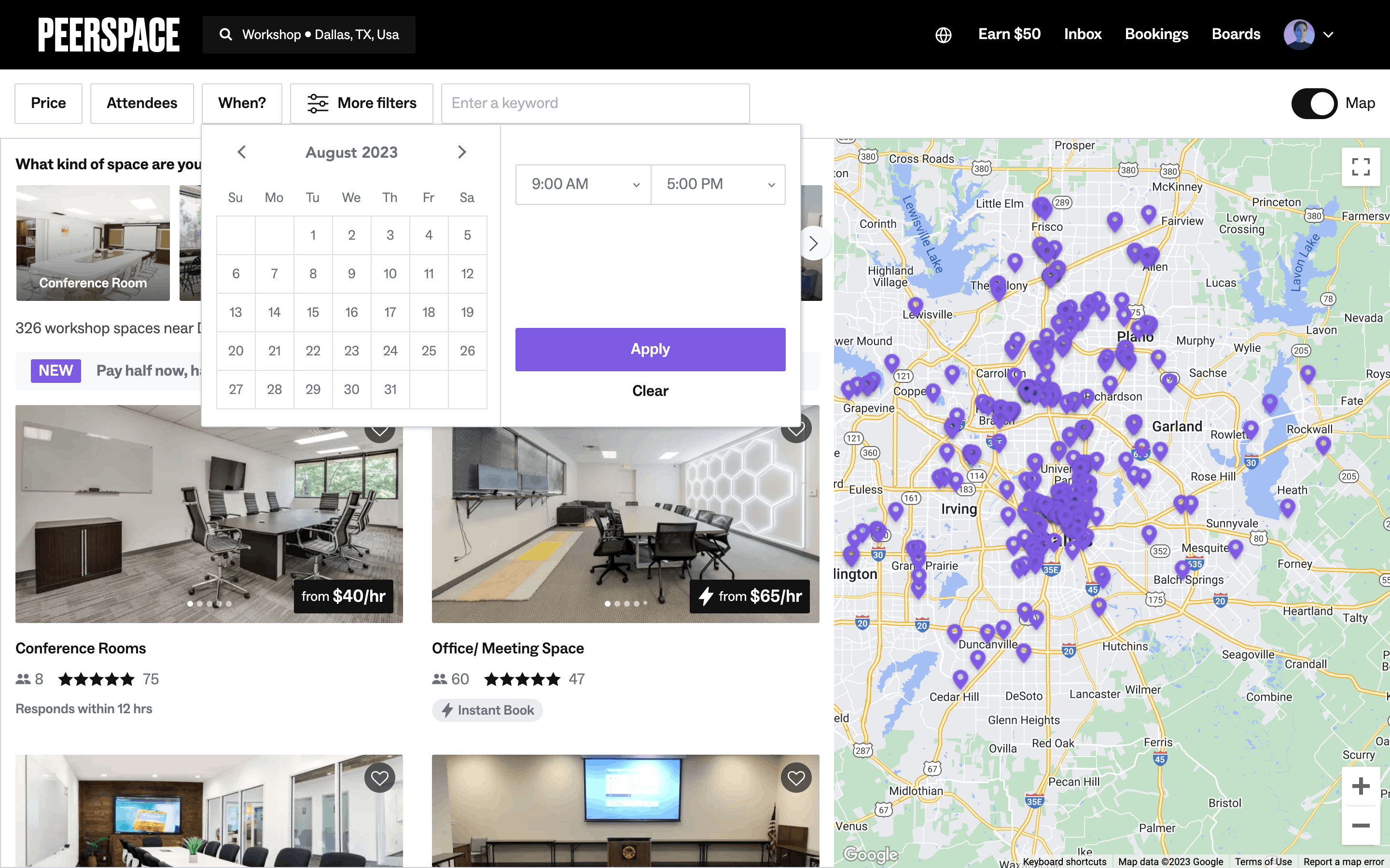 Peerspace Web Date selection | Mobbin