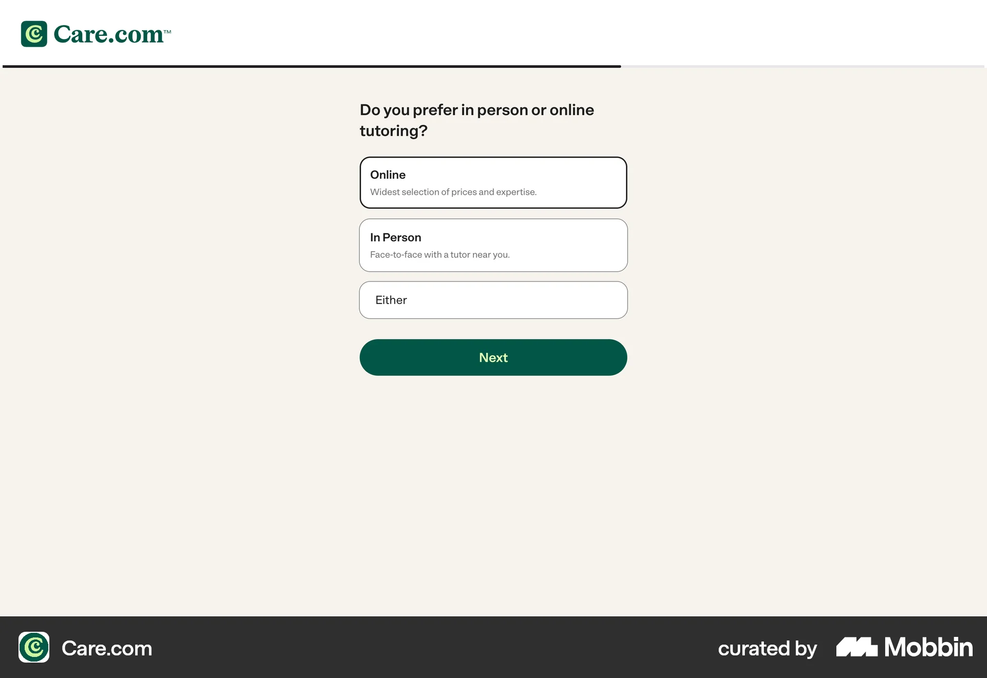 Care.com Onboarding (Find care) screen