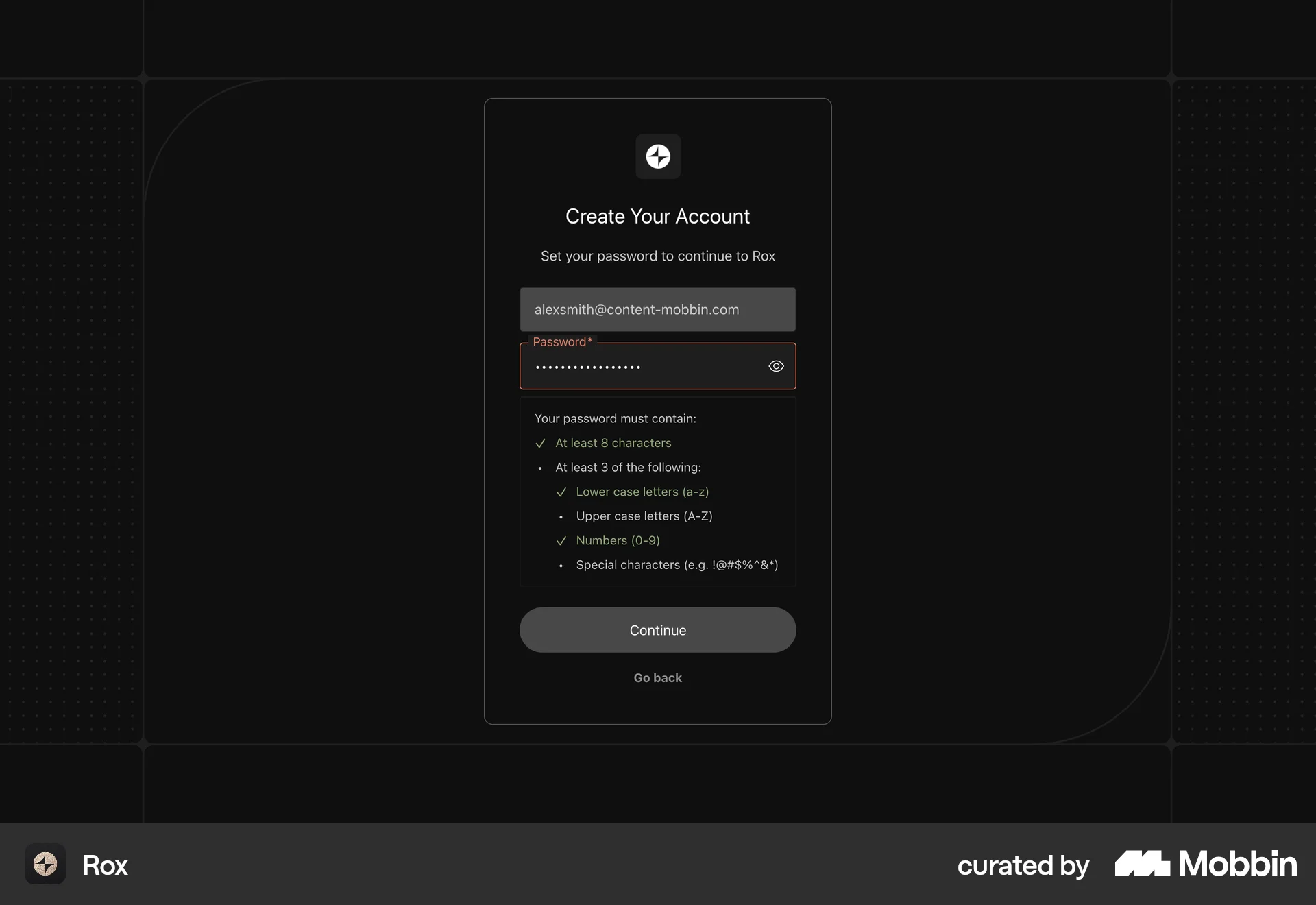 Rox Onboarding screen