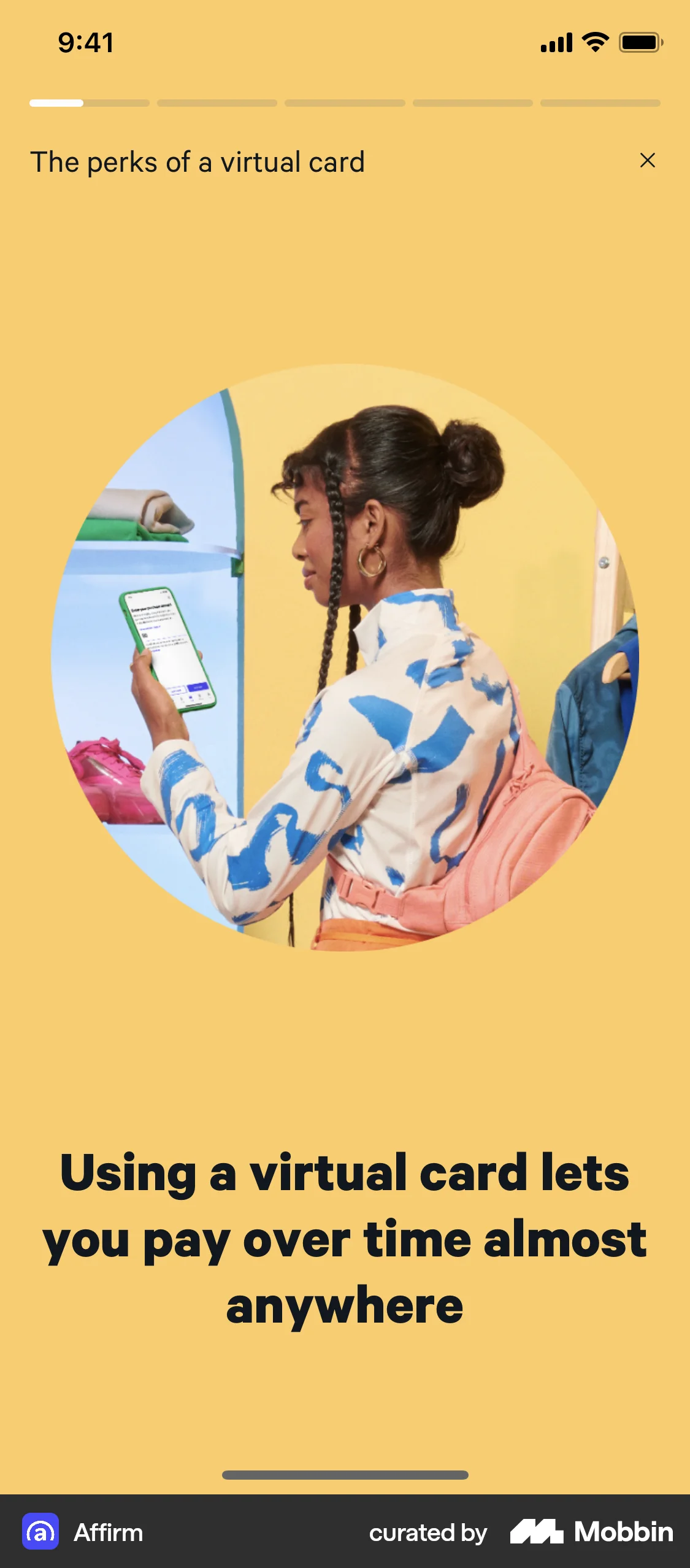 Affirm Requesting a virtual card screen