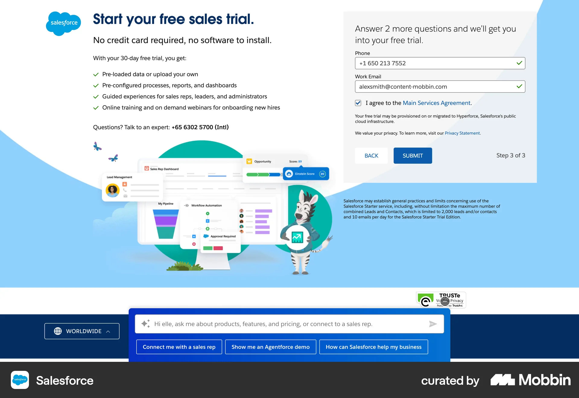 Salesforce Onboarding screen