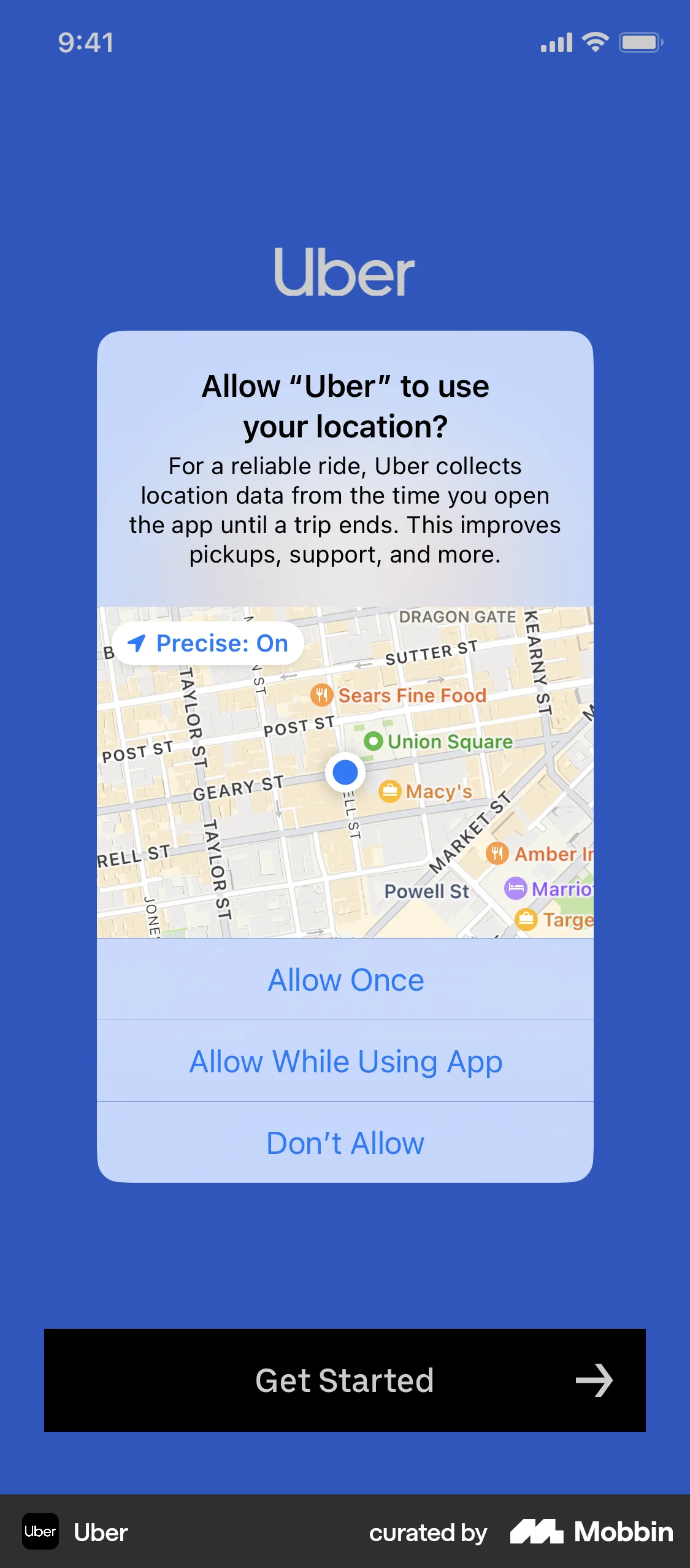 Uber Onboarding screen