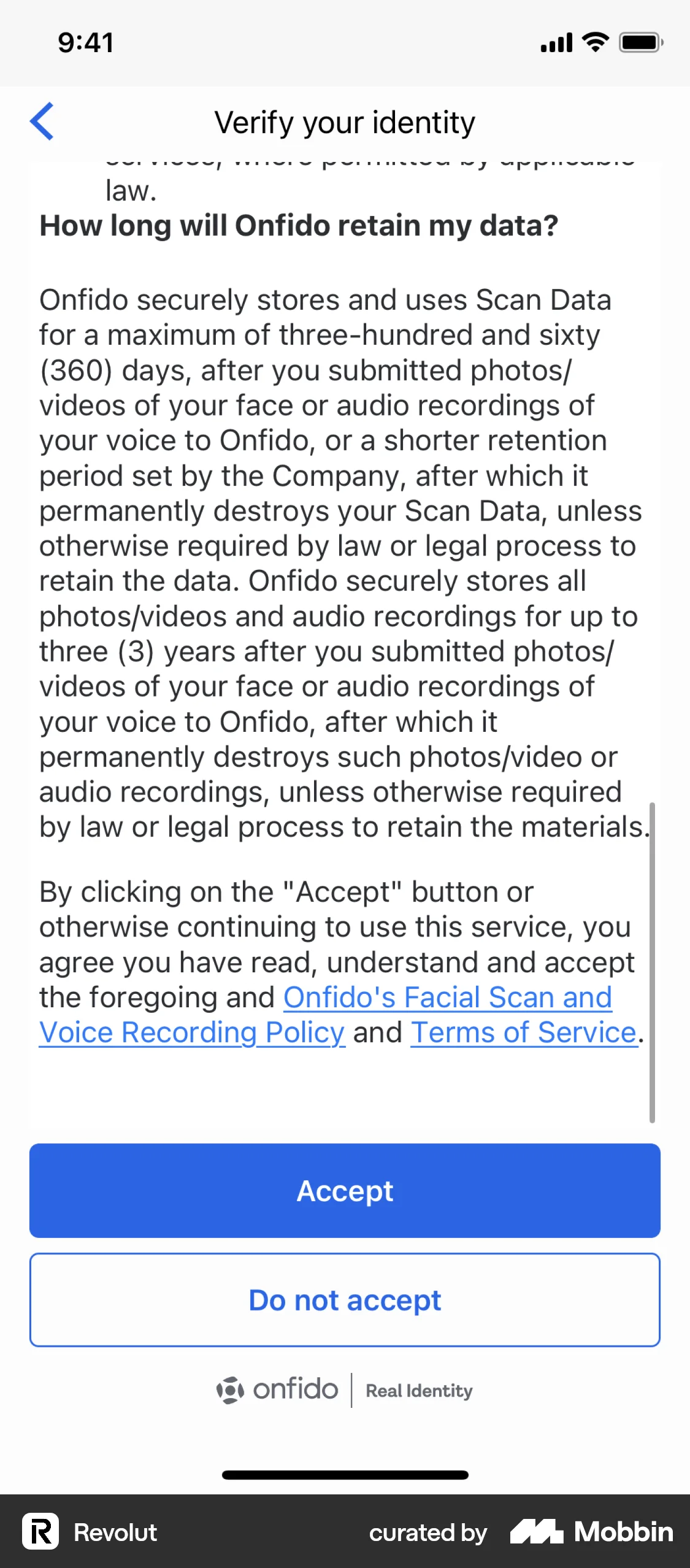 Revolut Onboarding screen