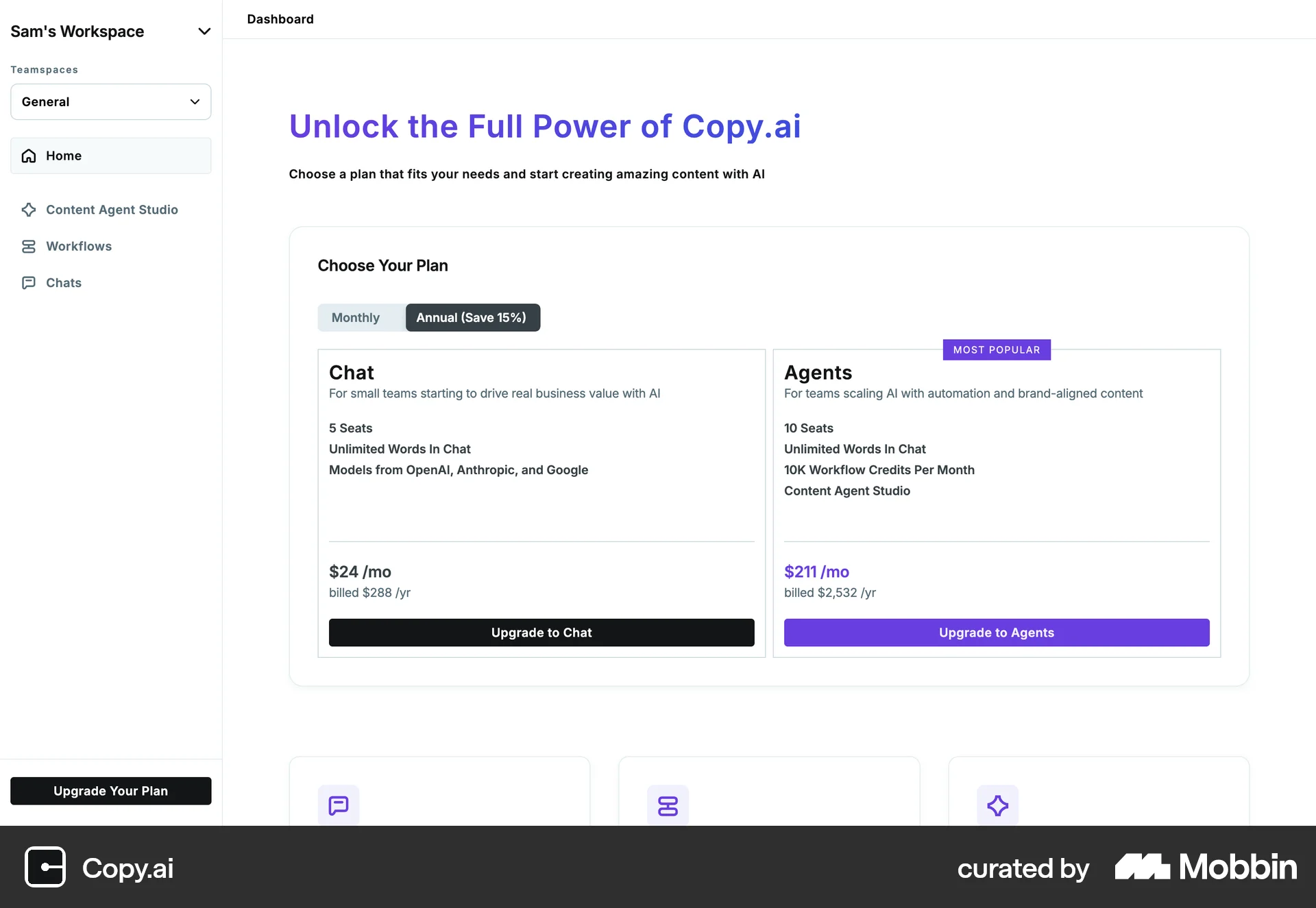 Copy.ai Onboarding screen