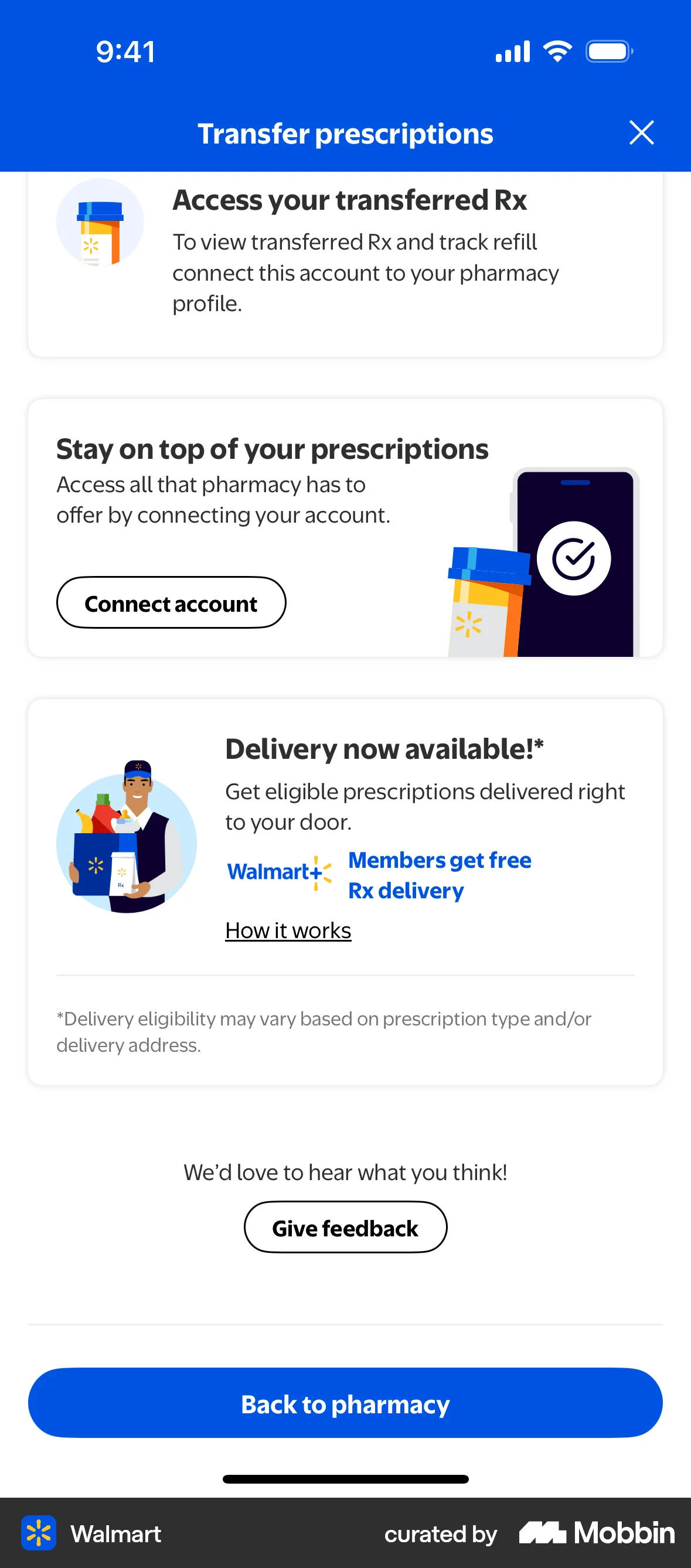 Walmart Requesting prescription transfer screen