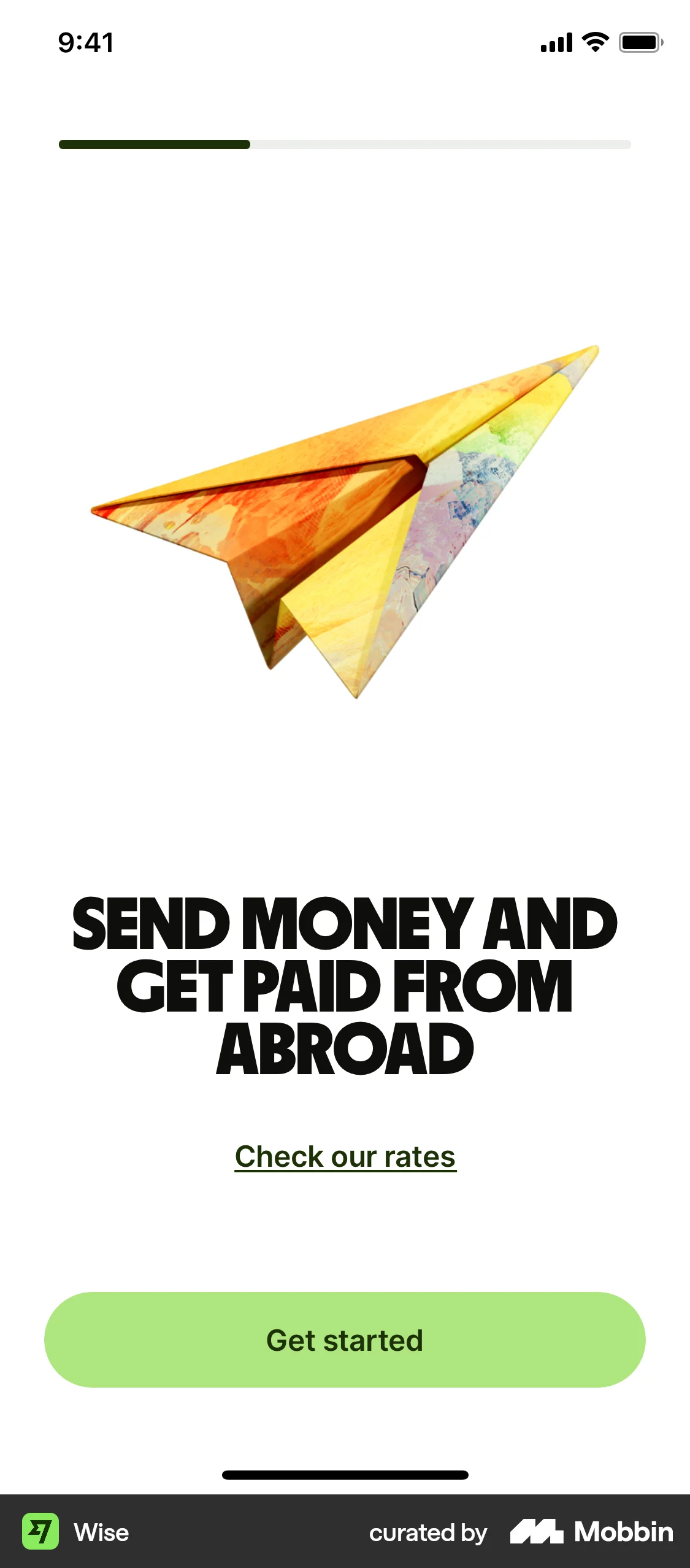 Wise Onboarding screen