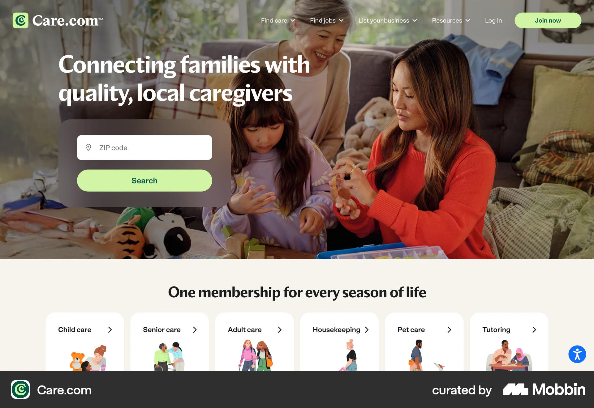 Care.com Onboarding (Find care) screen