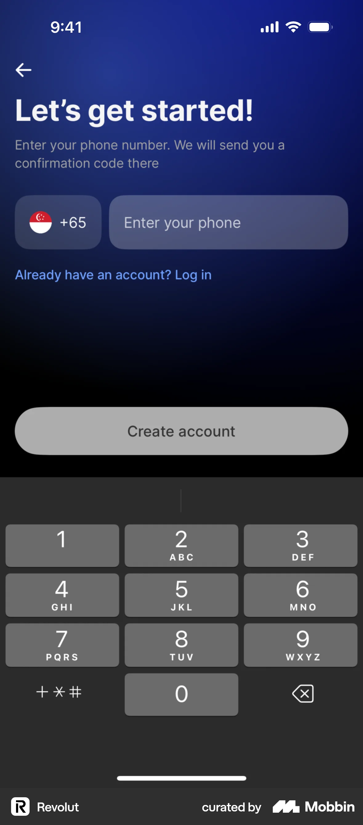 Revolut Onboarding screen