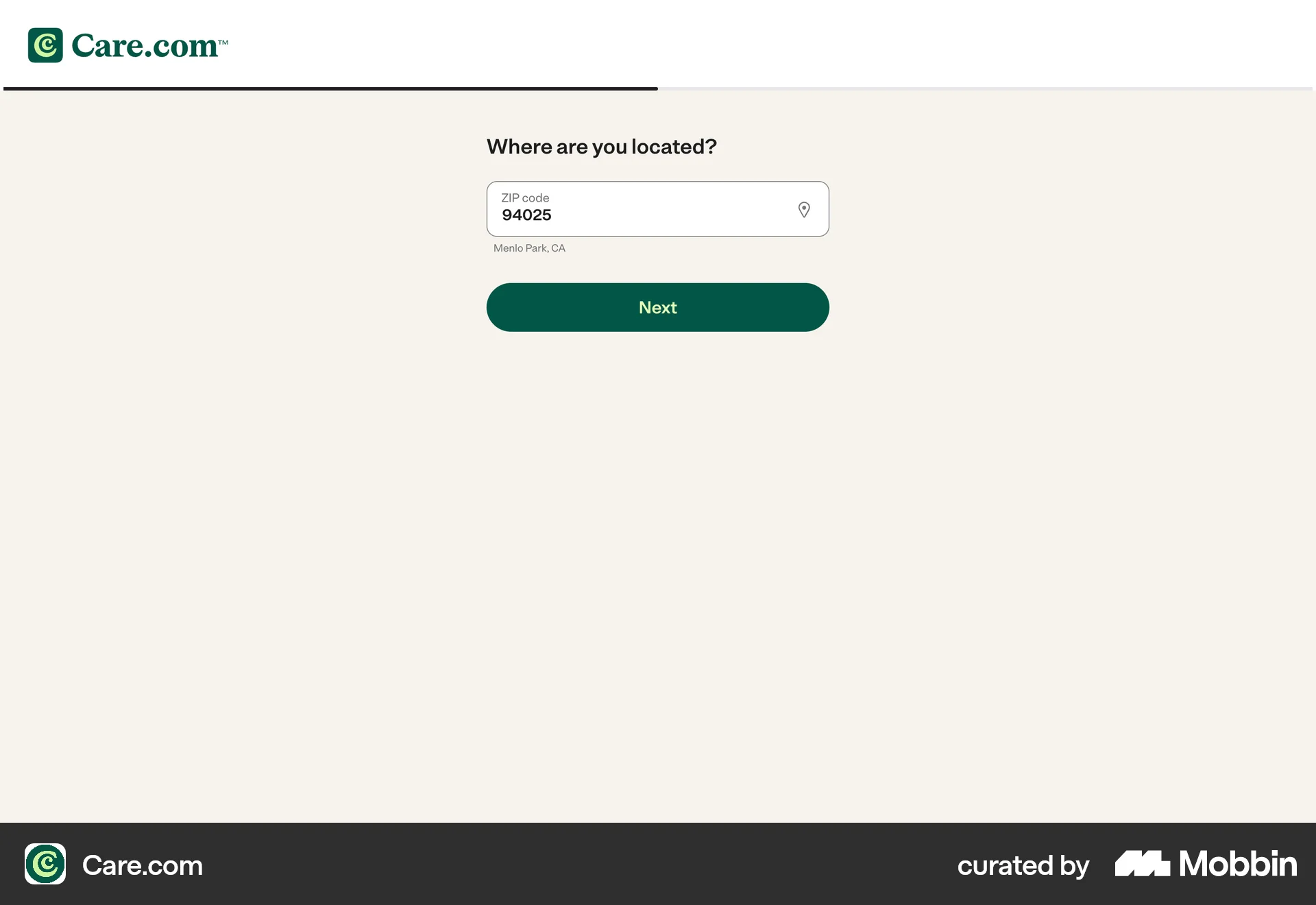 Care.com Onboarding (Find care) screen
