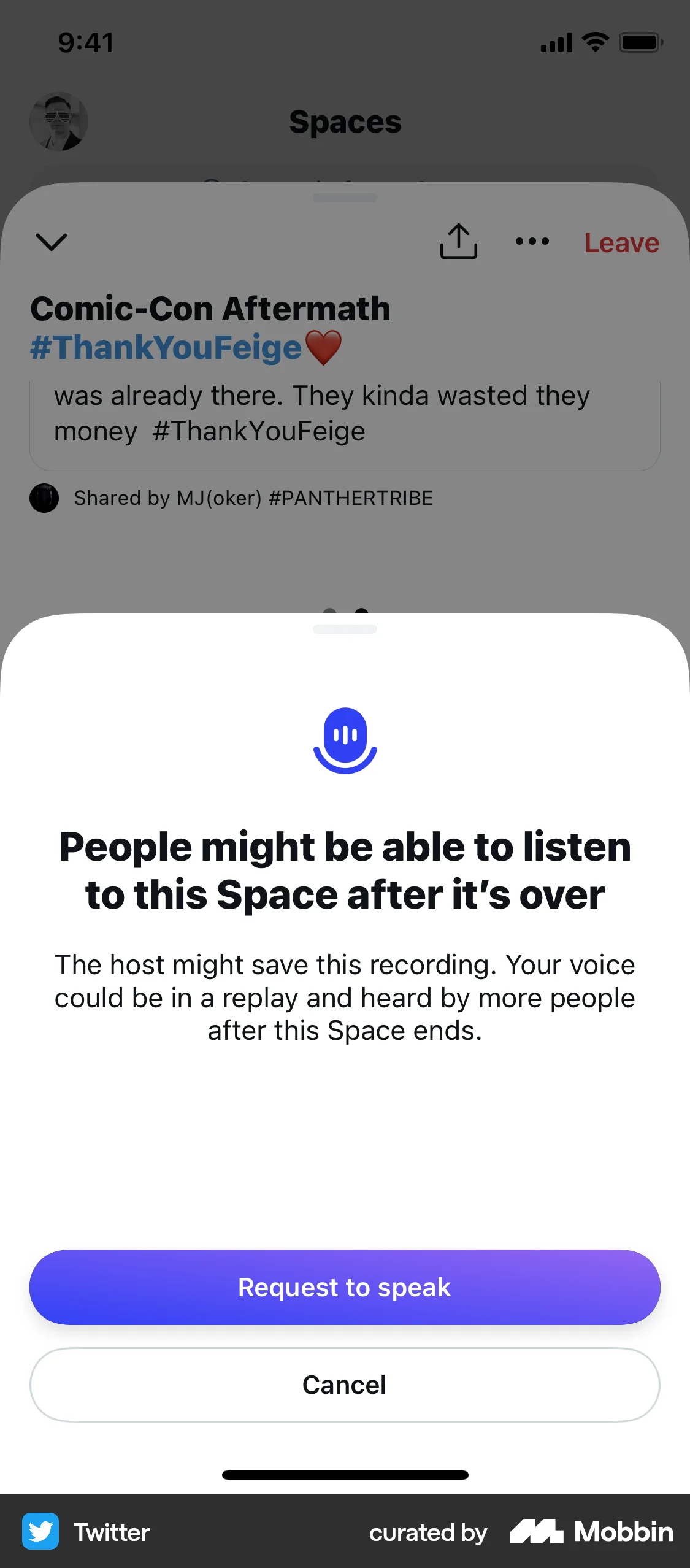 X Requesting to speak screen