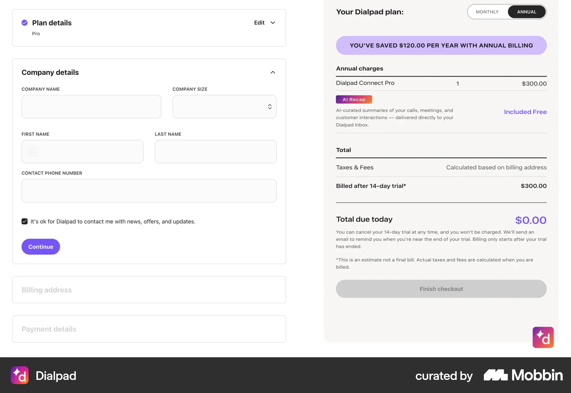 Dialpad Onboarding screen
