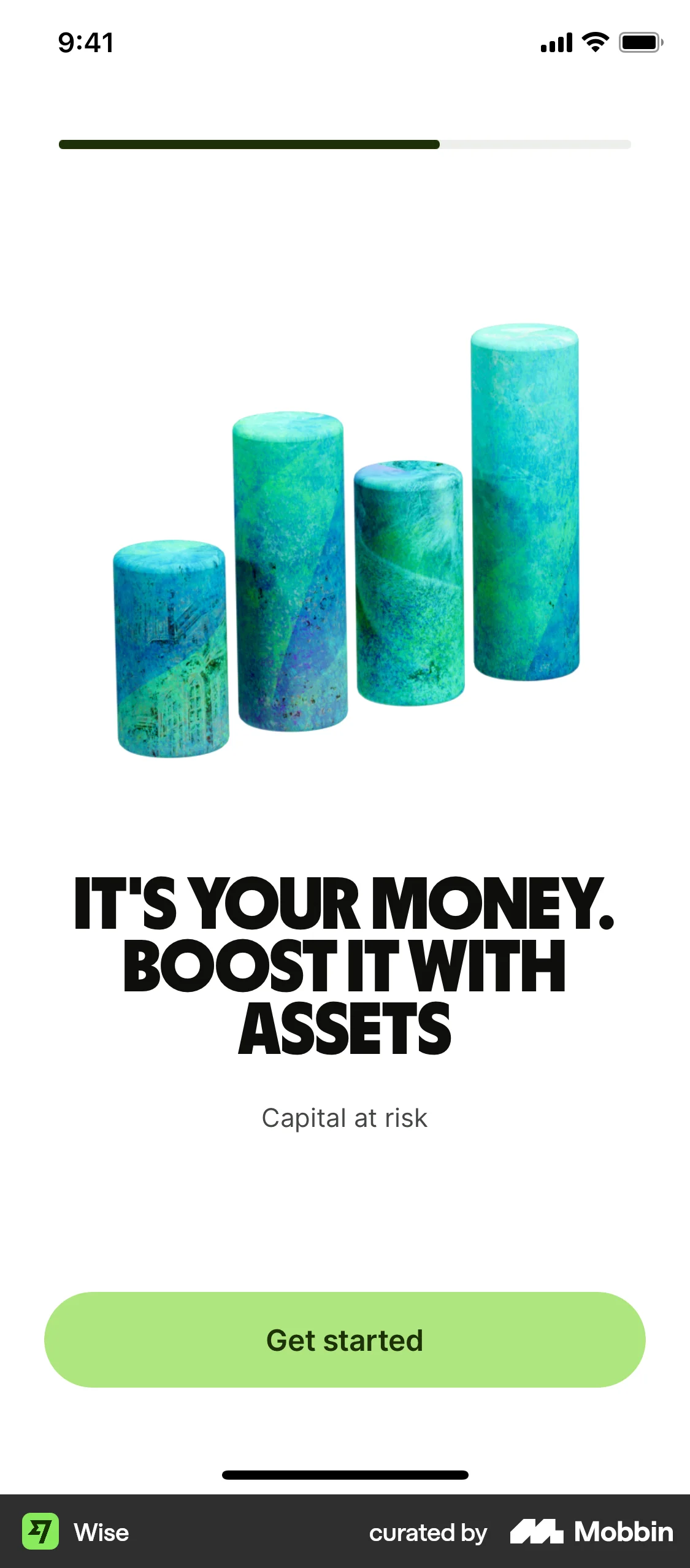 Wise Onboarding screen