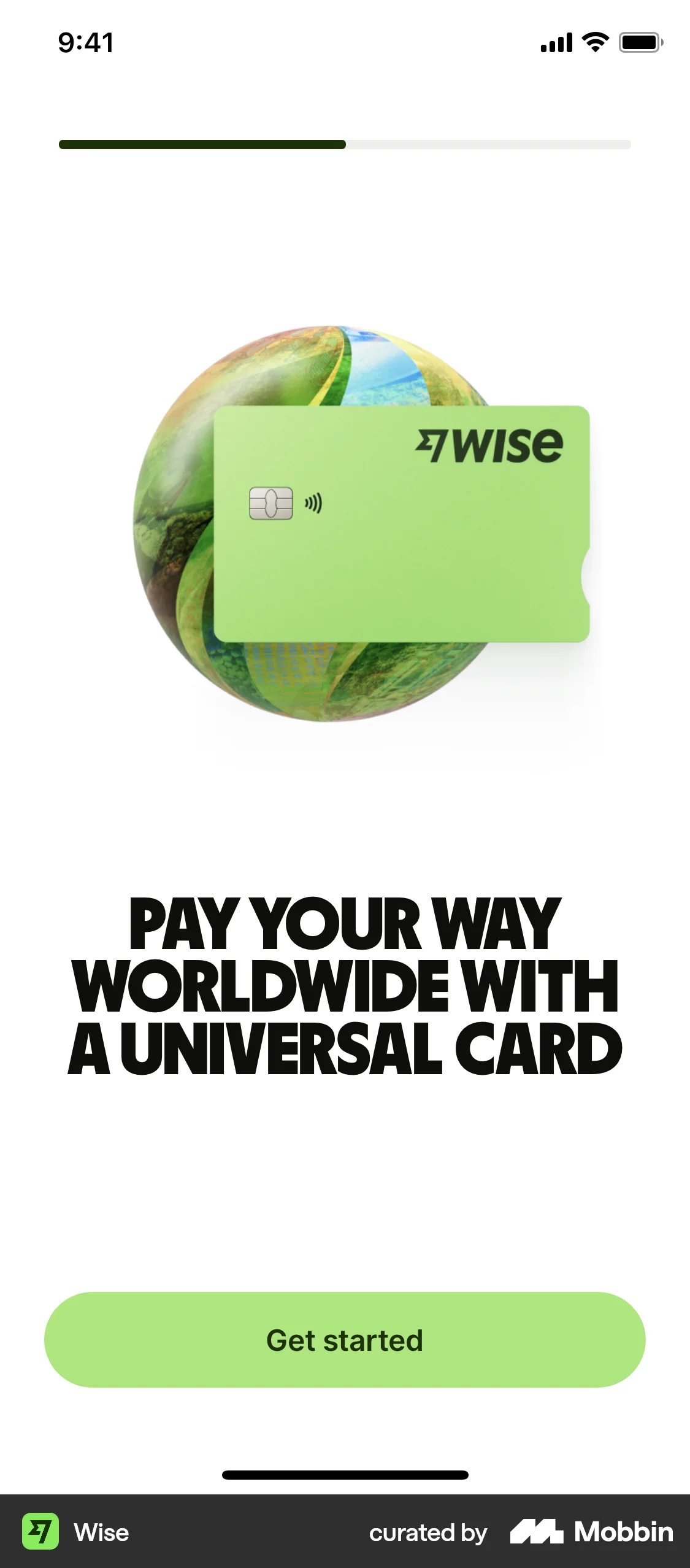 Wise Onboarding screen