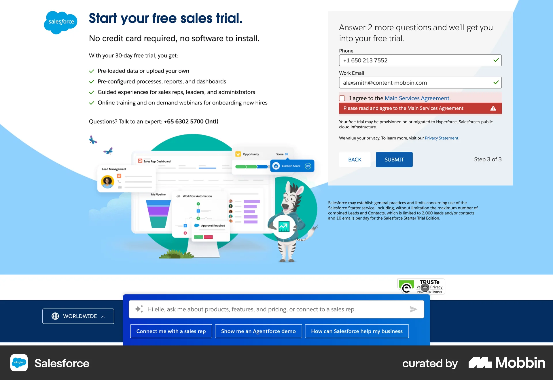 Salesforce Onboarding screen