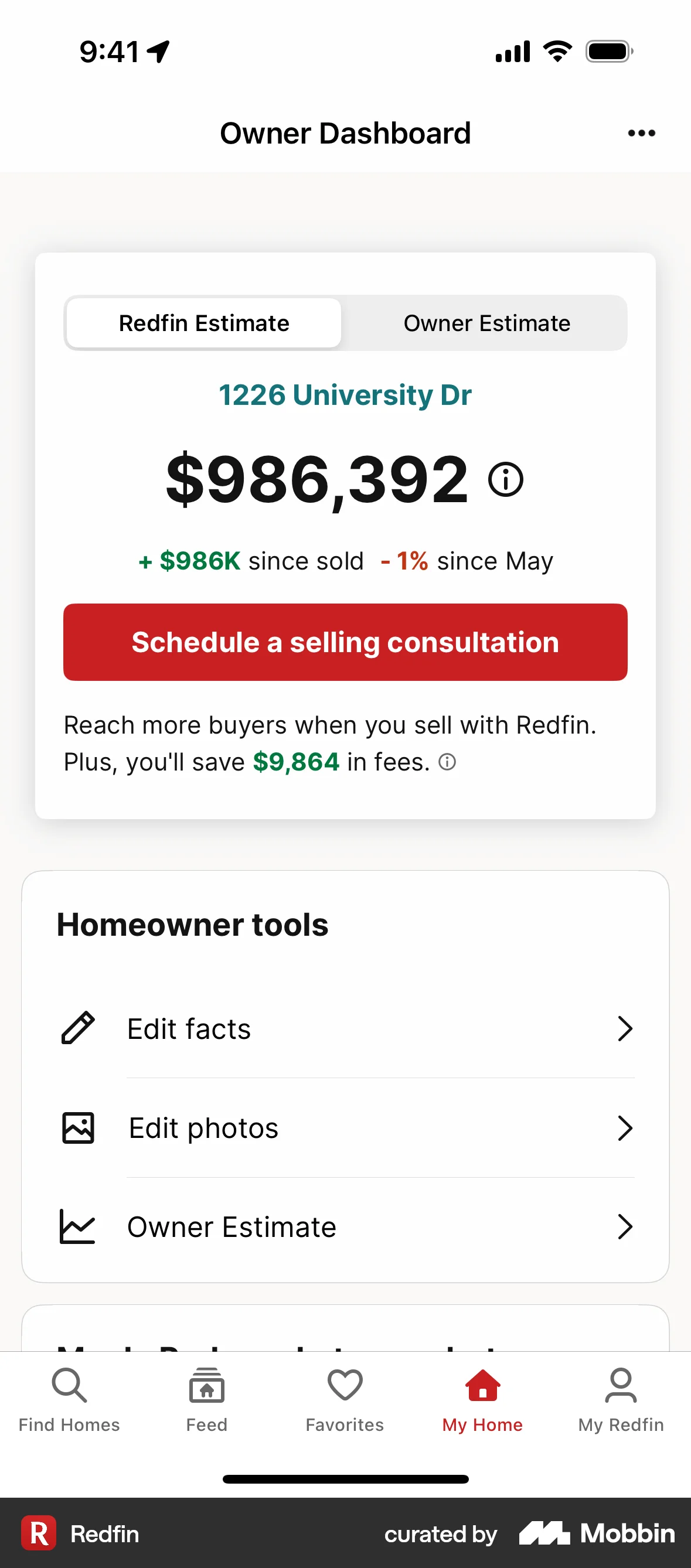 Redfin Scheduling a selling consultation screen