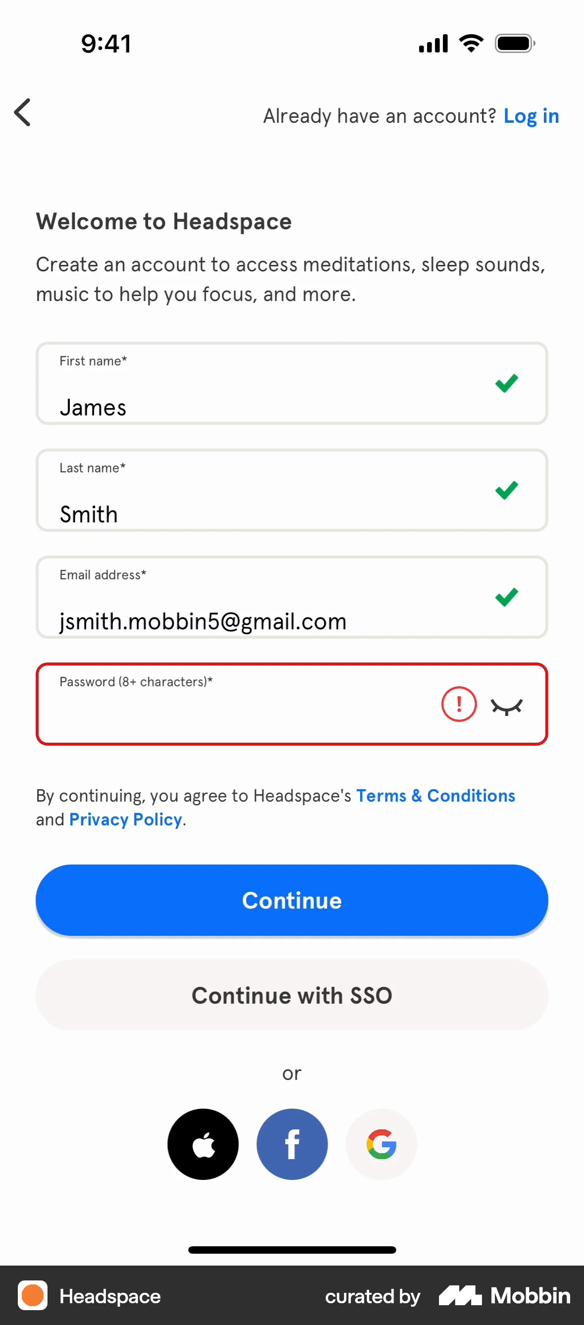 Headspace Onboarding screen