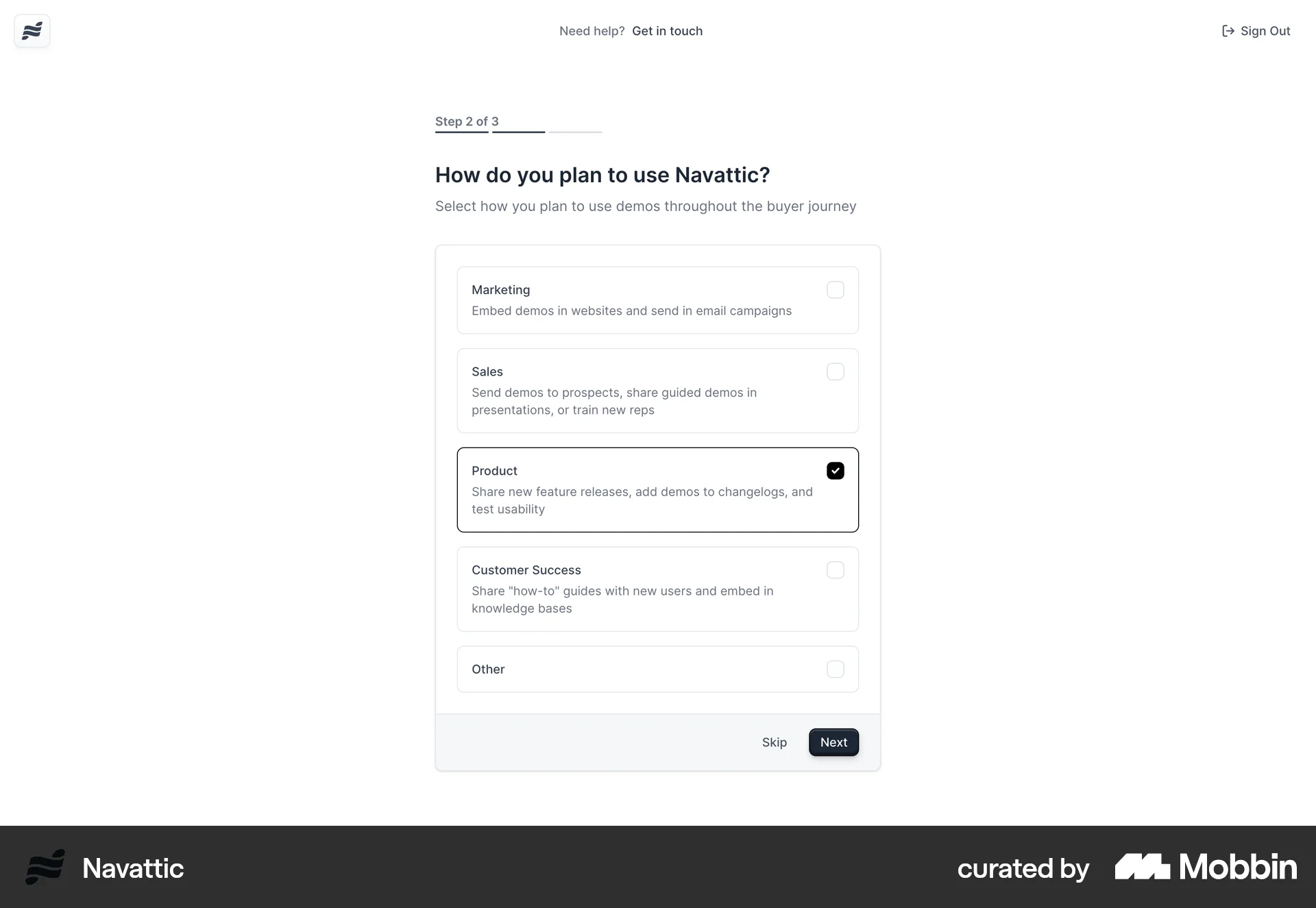 Navattic Onboarding screen