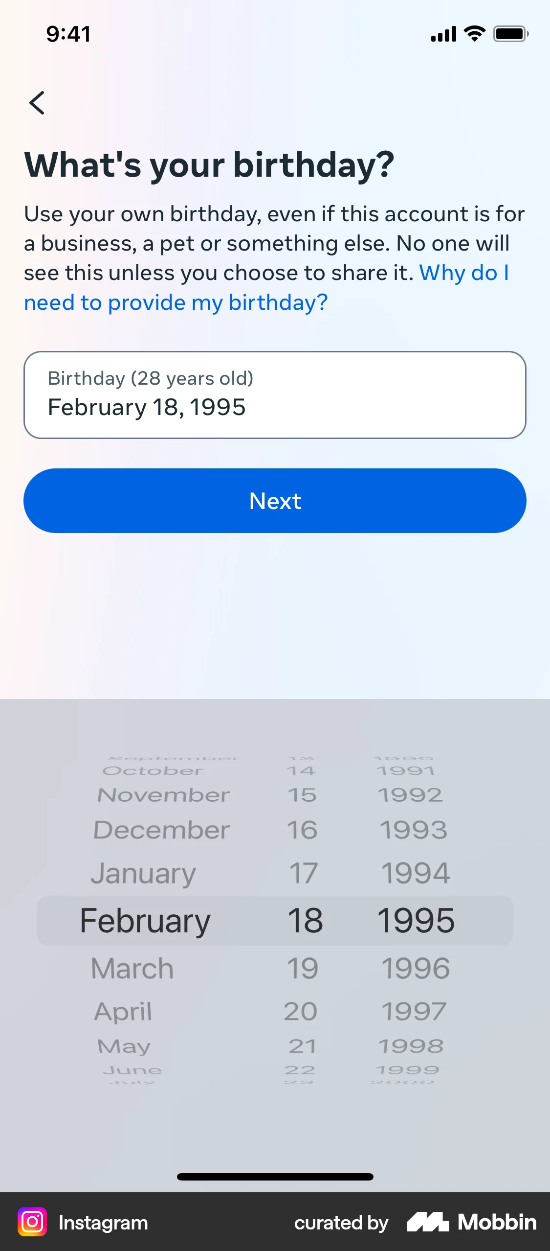 Instagram Onboarding screen