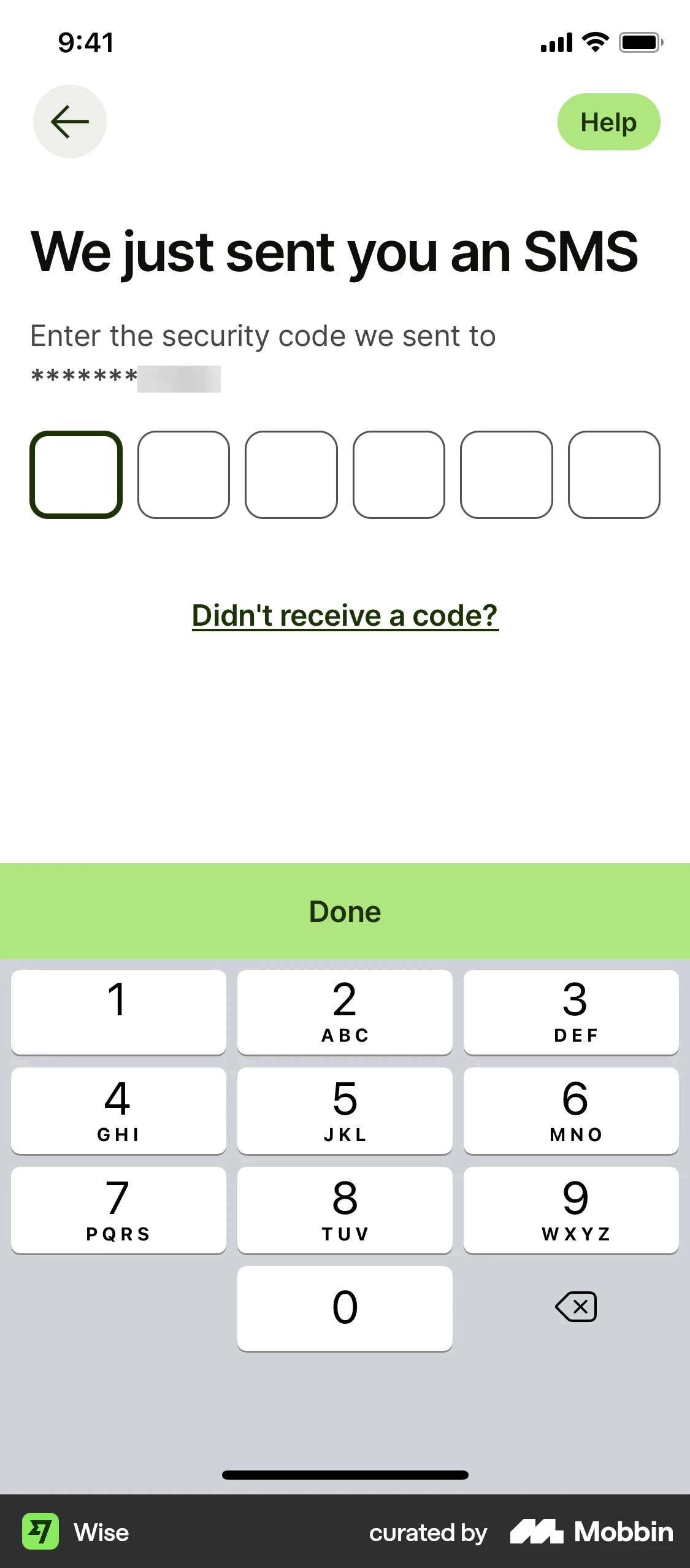 Wise Onboarding screen