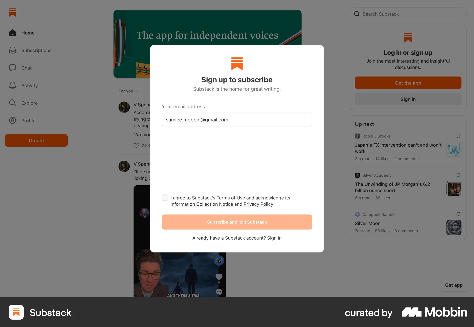 Substack Onboarding screen
