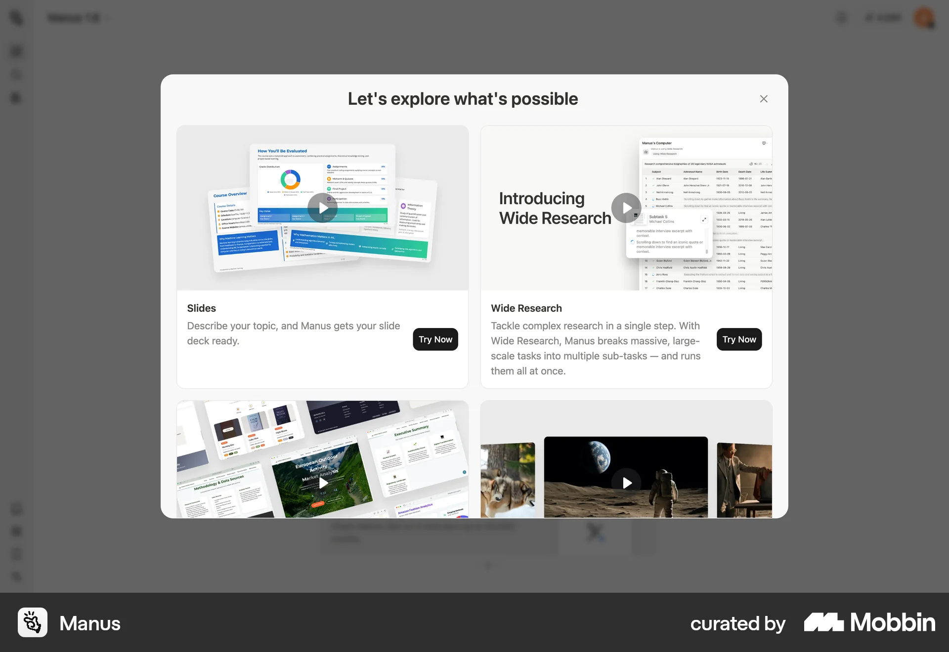 Manus Onboarding screen