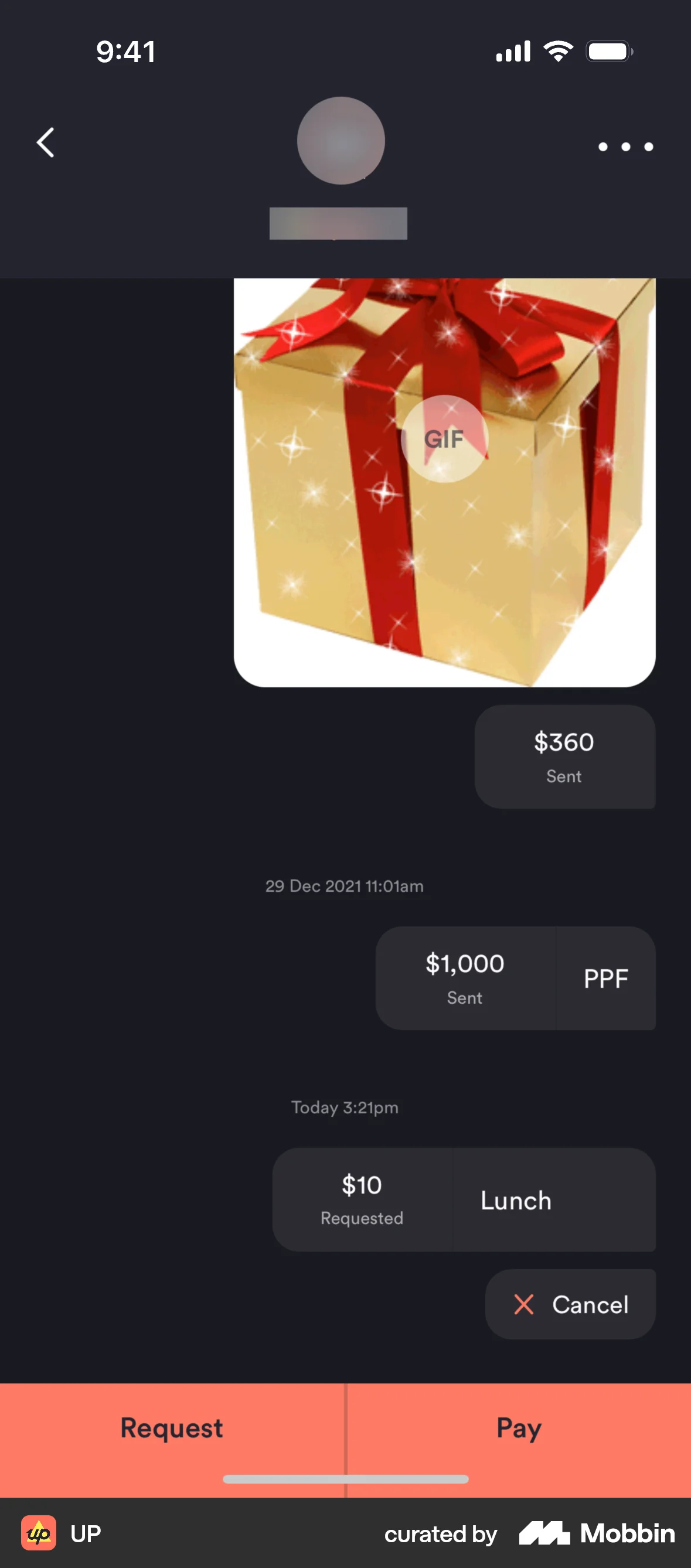 Up Requesting money screen