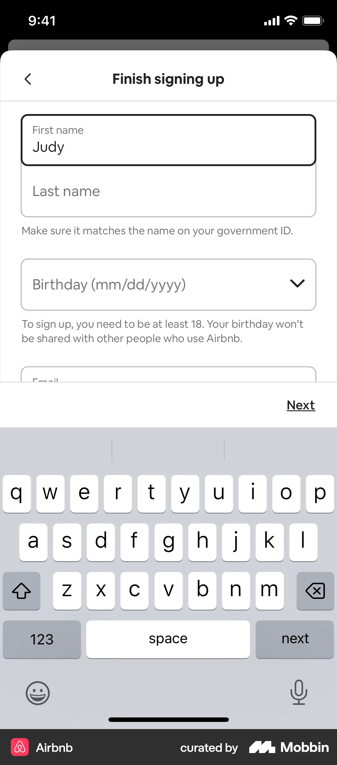 Airbnb Onboarding screen