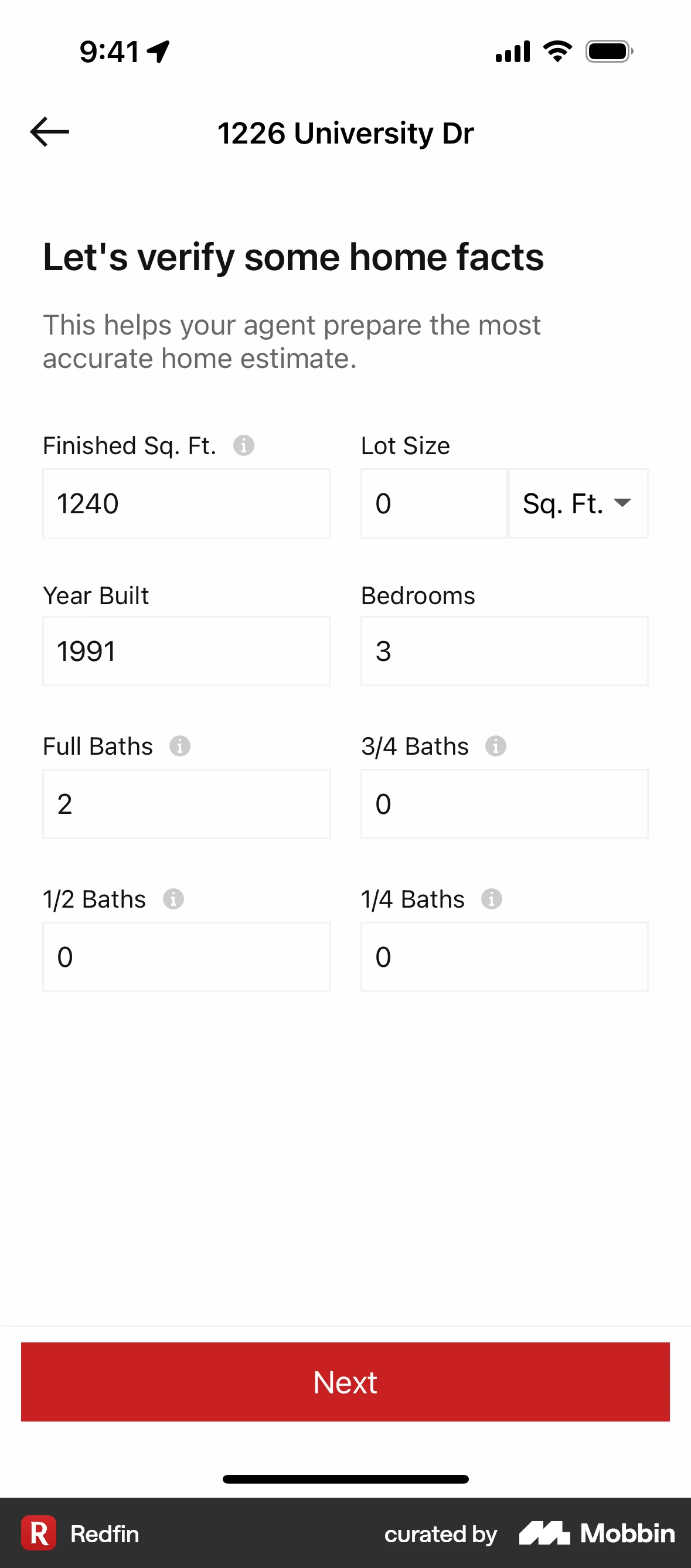 Redfin Scheduling a selling consultation screen