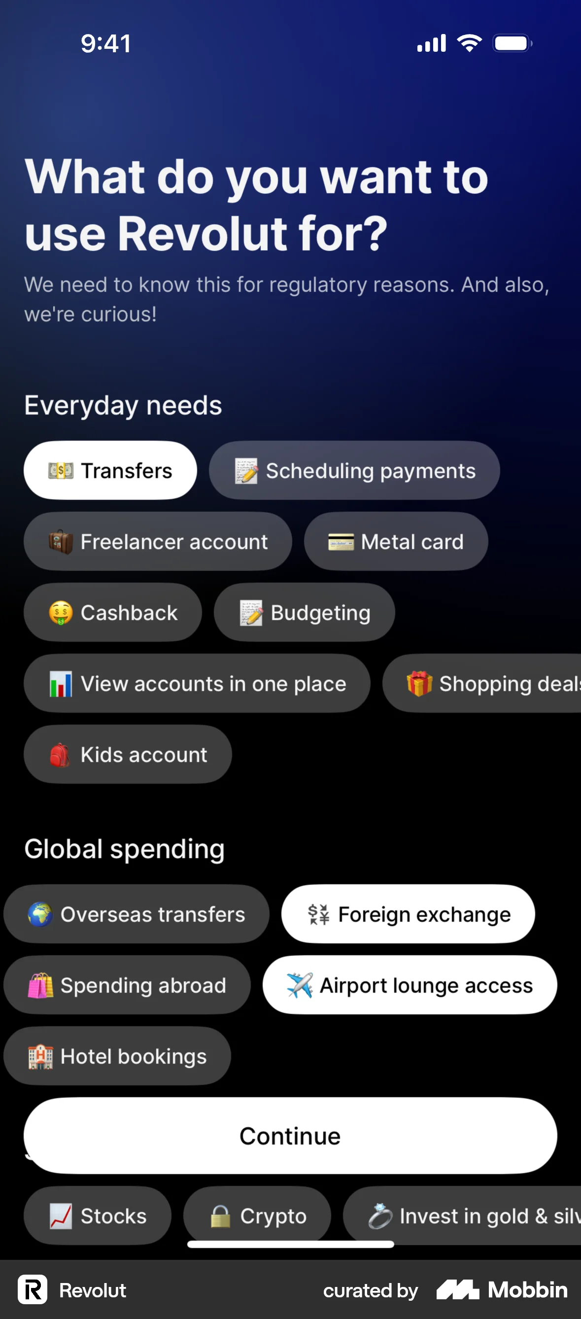 Revolut Onboarding screen