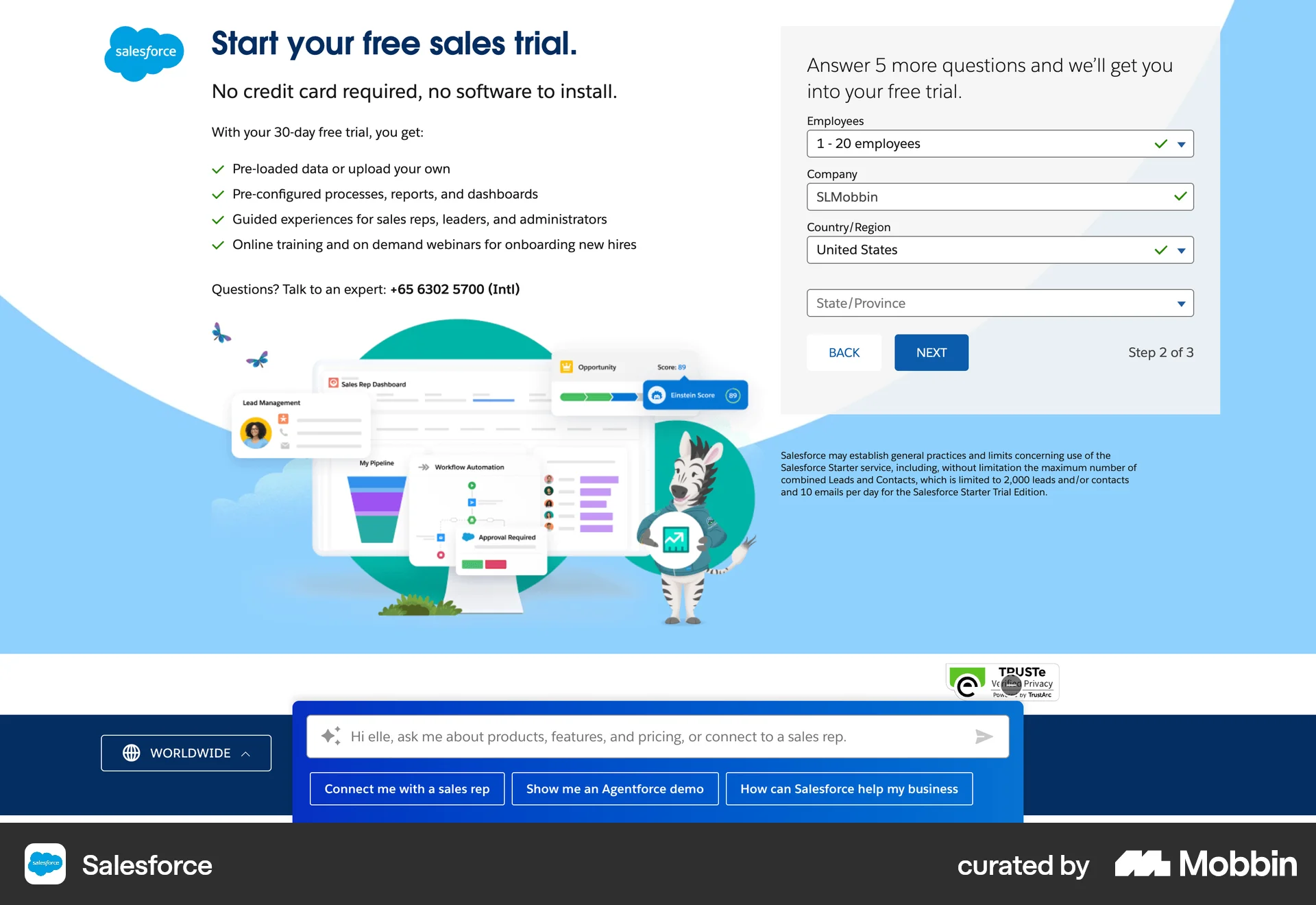 Salesforce Onboarding screen