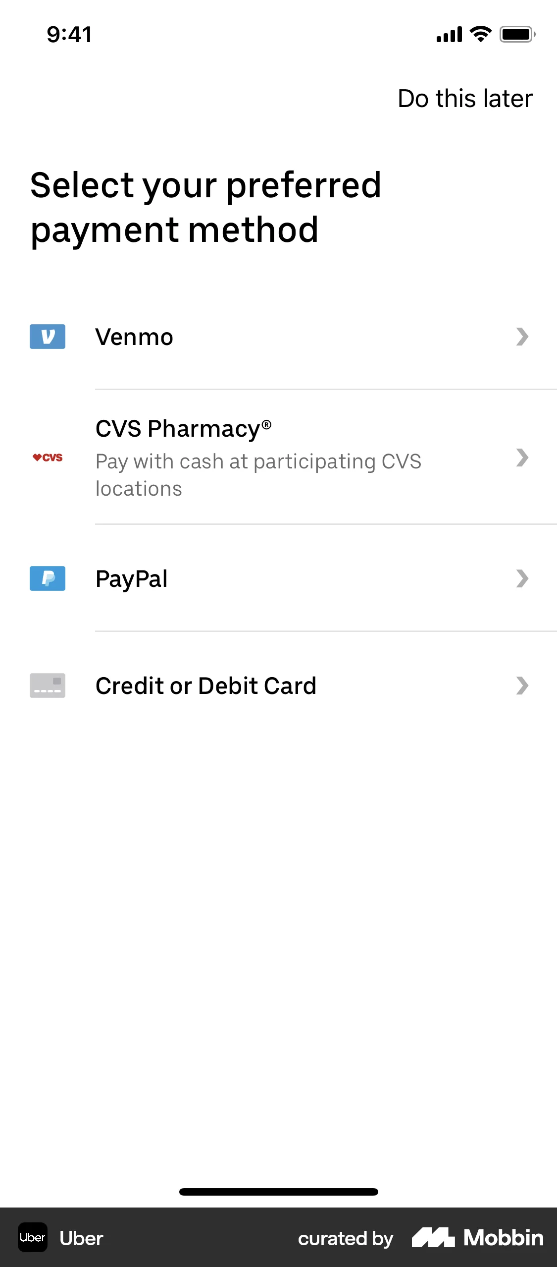 Uber Onboarding screen