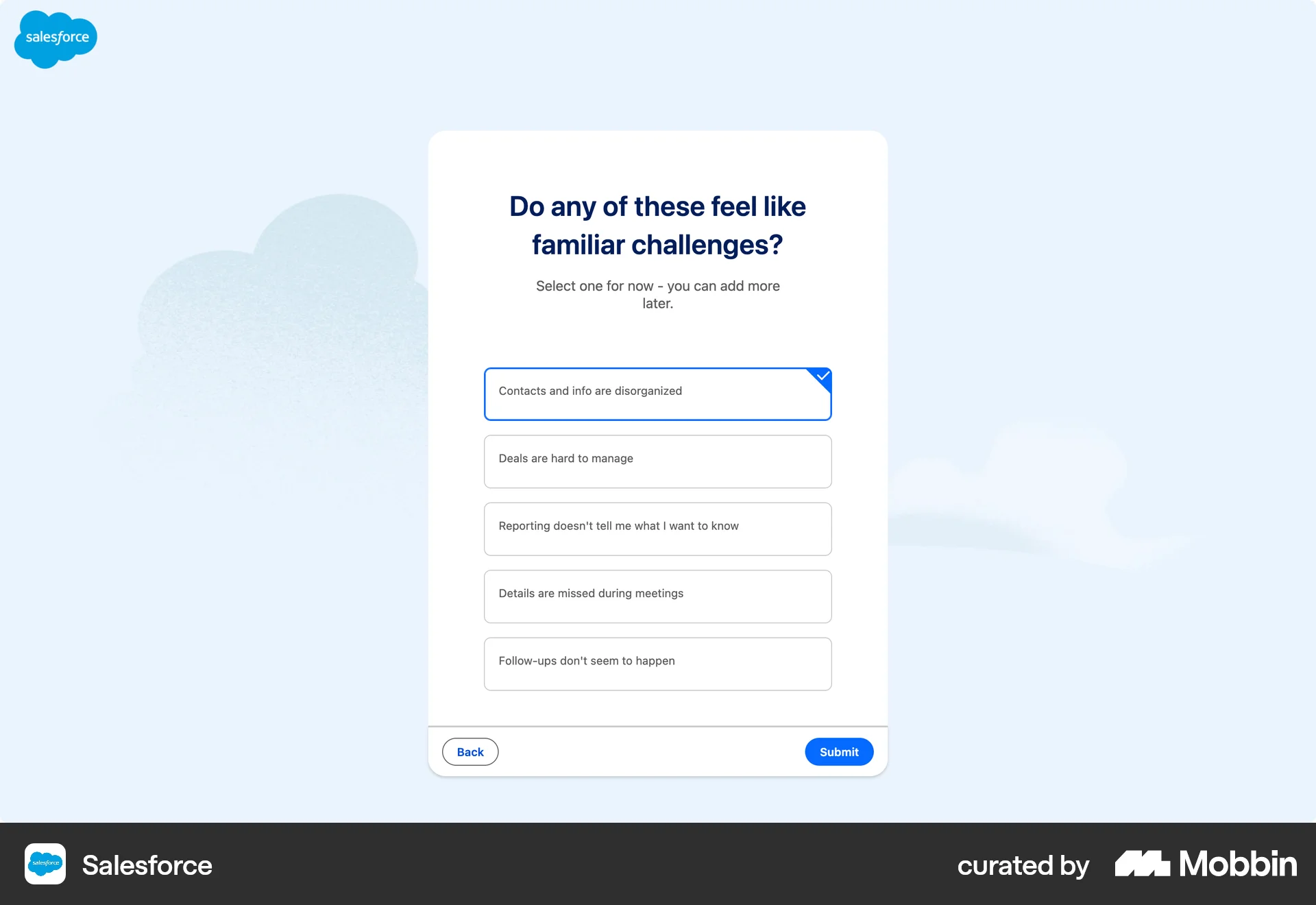 Salesforce Onboarding screen