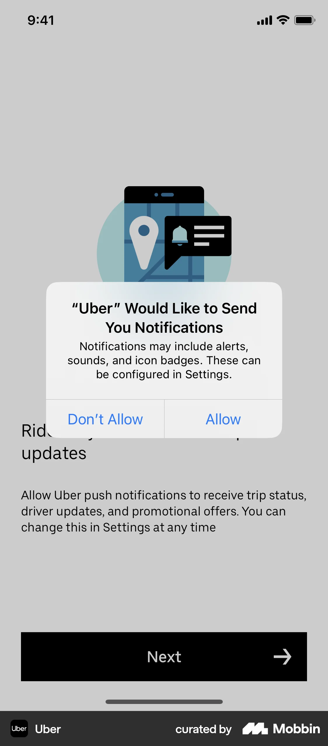 Uber Onboarding screen