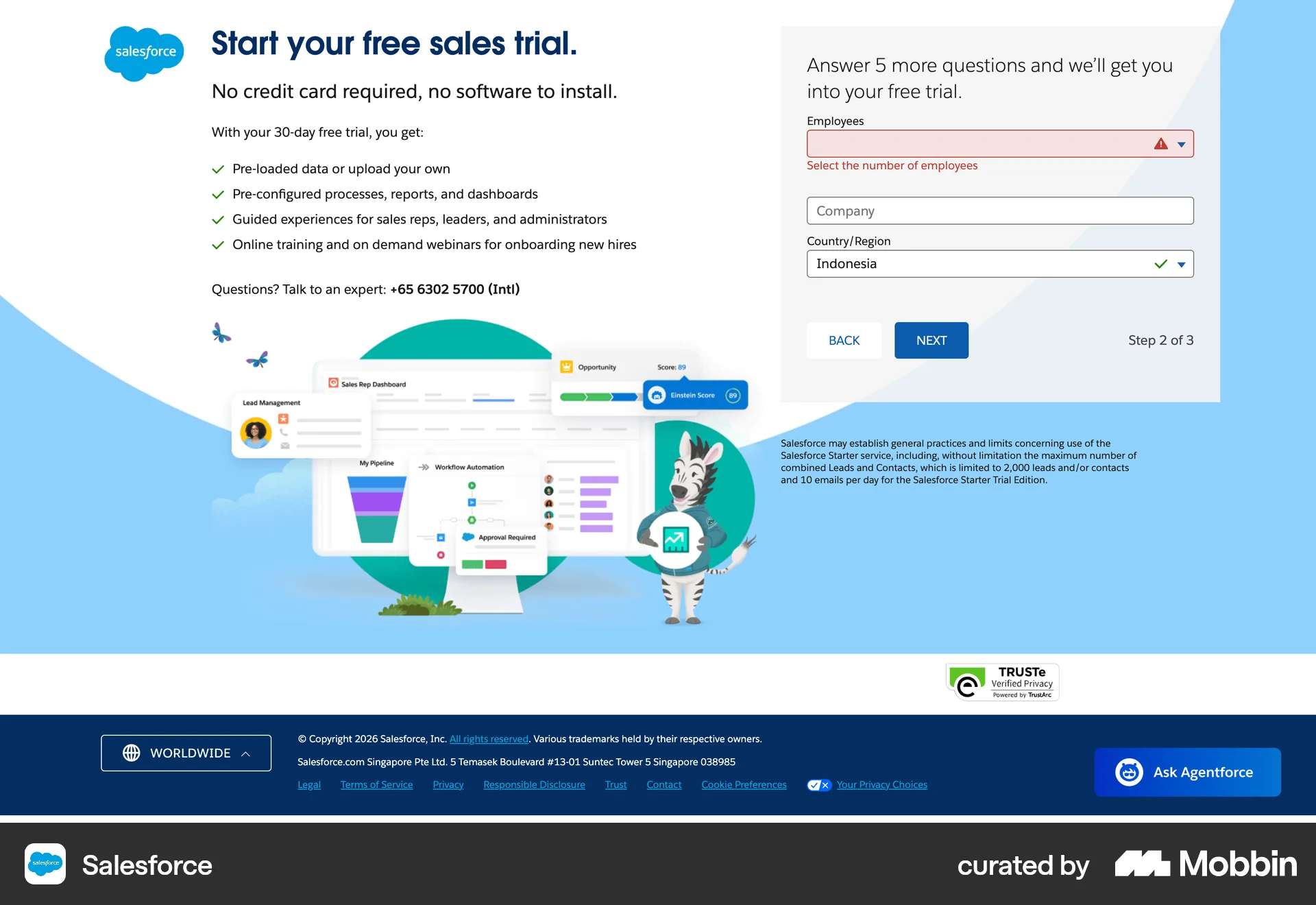 Salesforce Onboarding screen