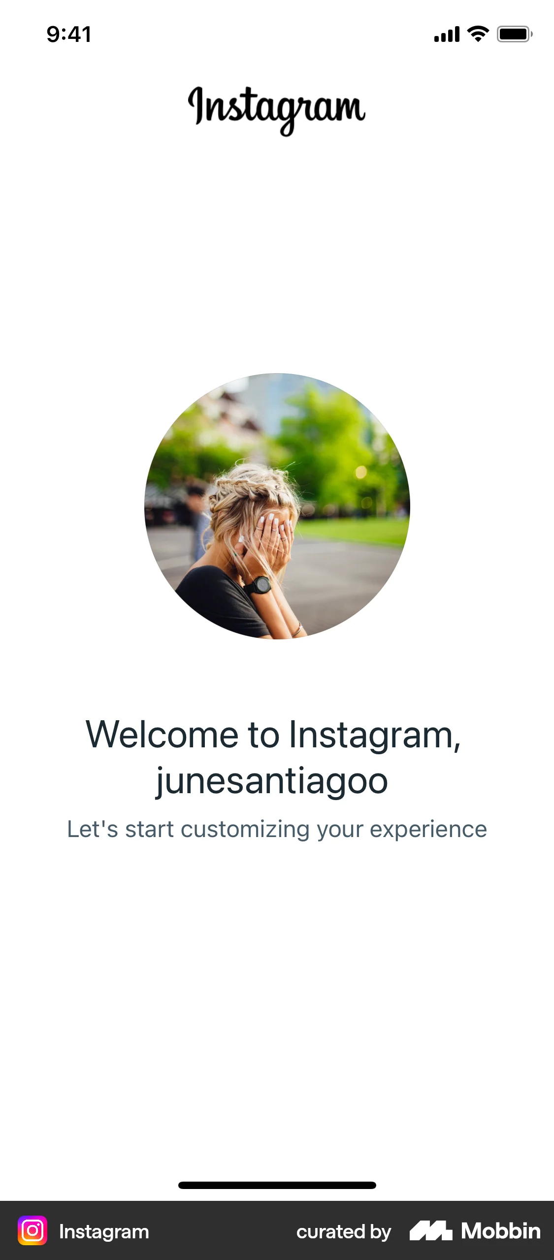 Instagram Onboarding screen