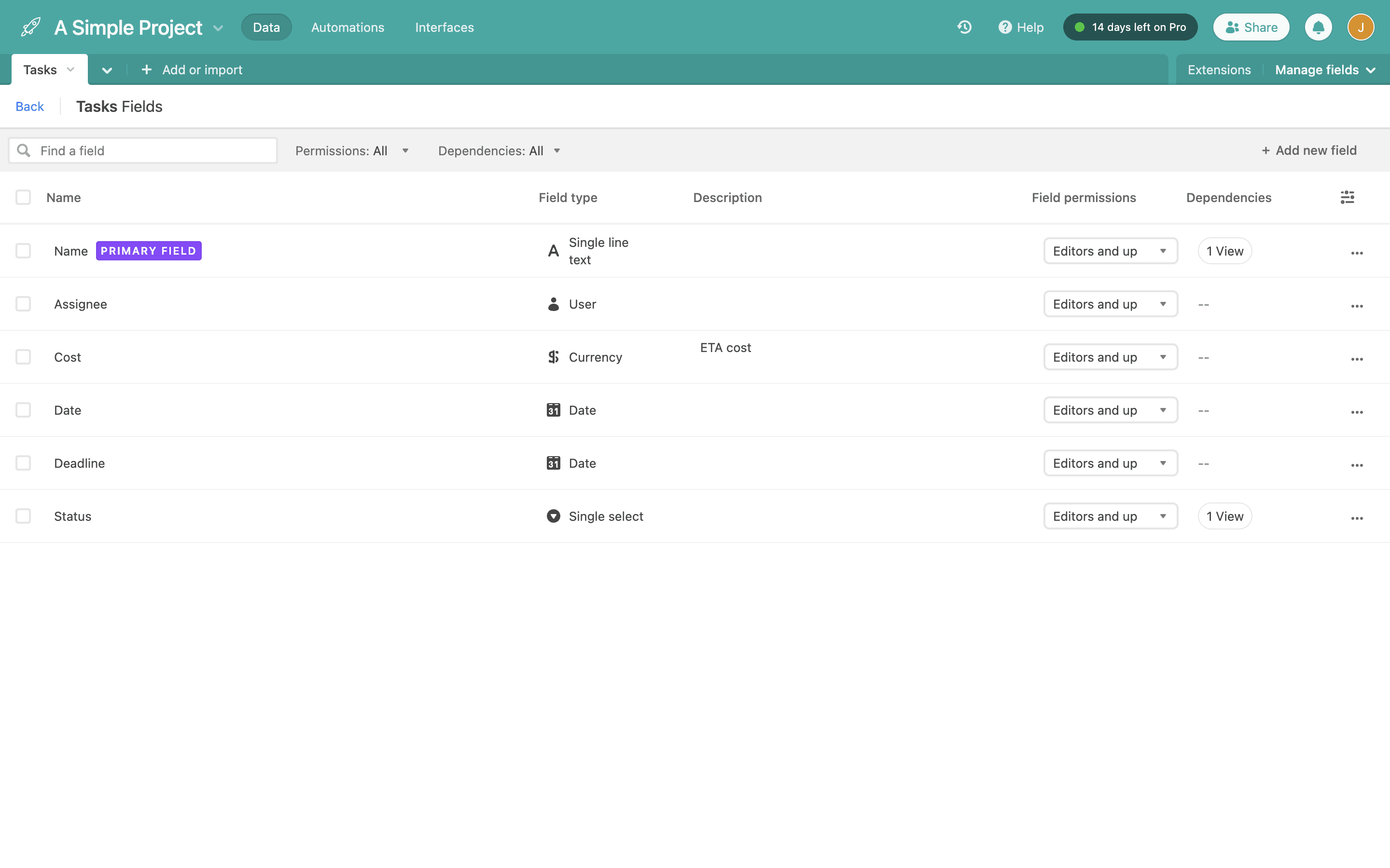 Airtable Web Manage fields Flow | Mobbin