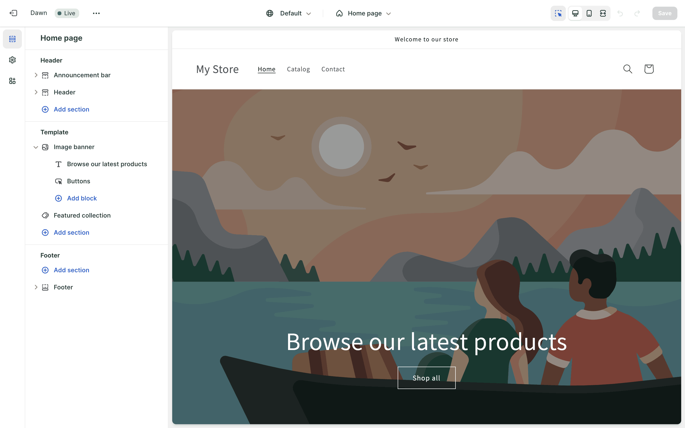 Shopify Web Homepage editor | Mobbin