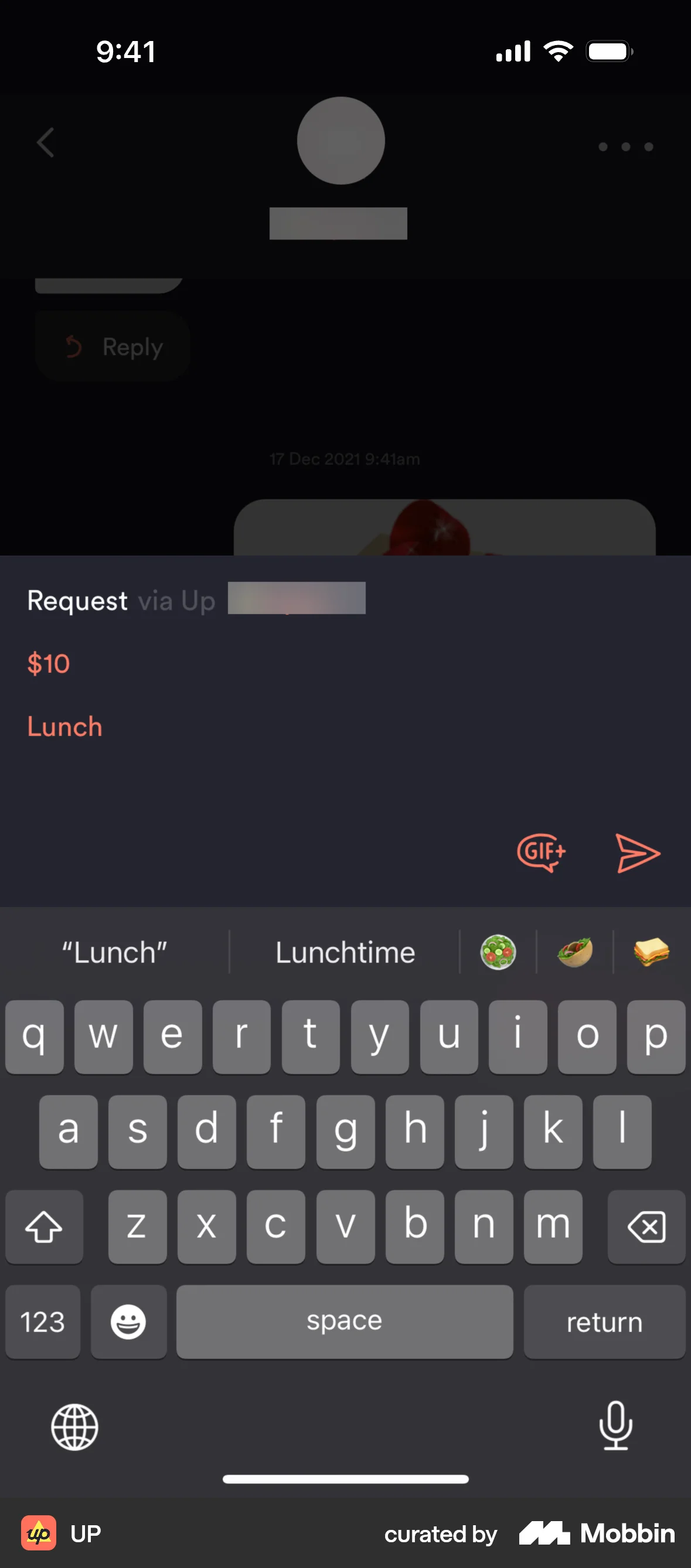 Up Requesting money screen