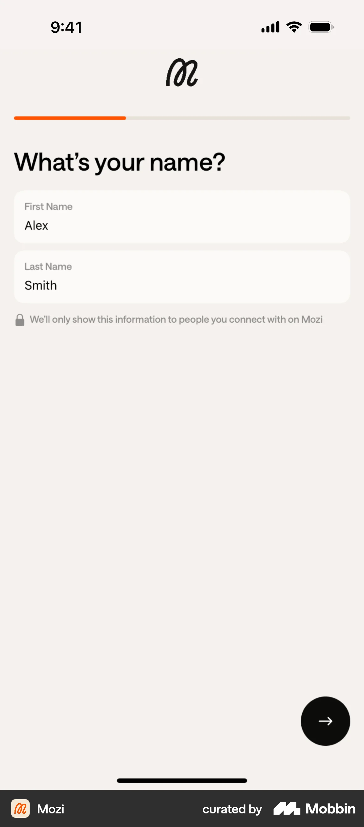 Mozi Onboarding screen