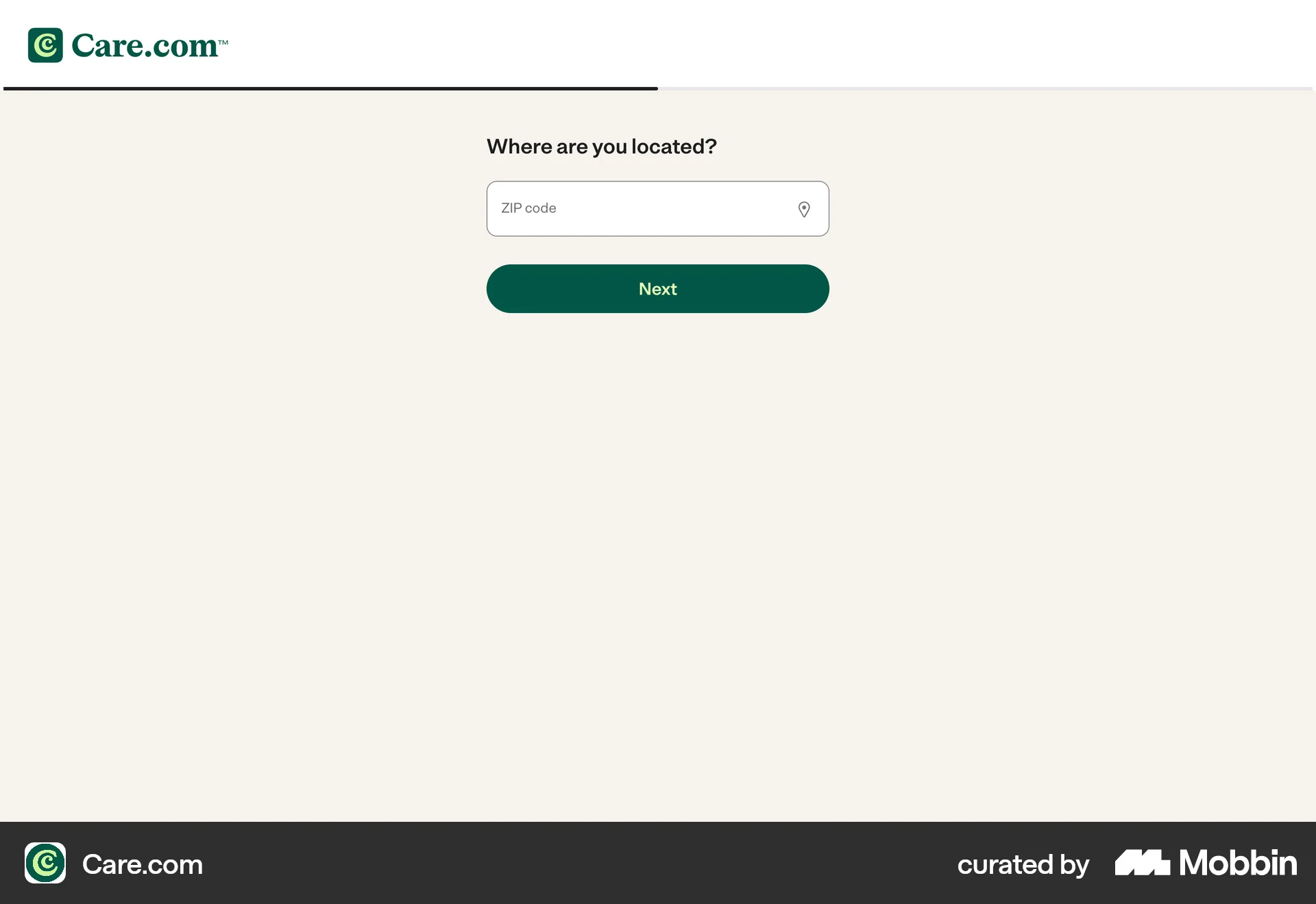 Care.com Onboarding (Find care) screen