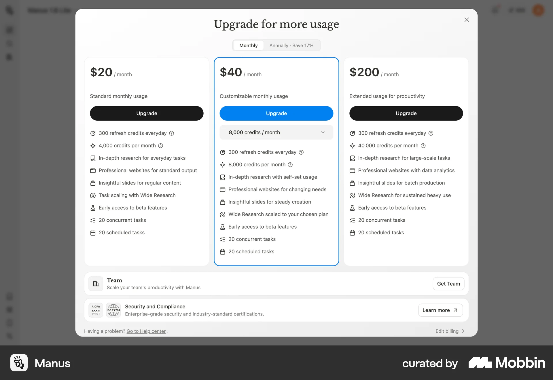Manus Onboarding screen
