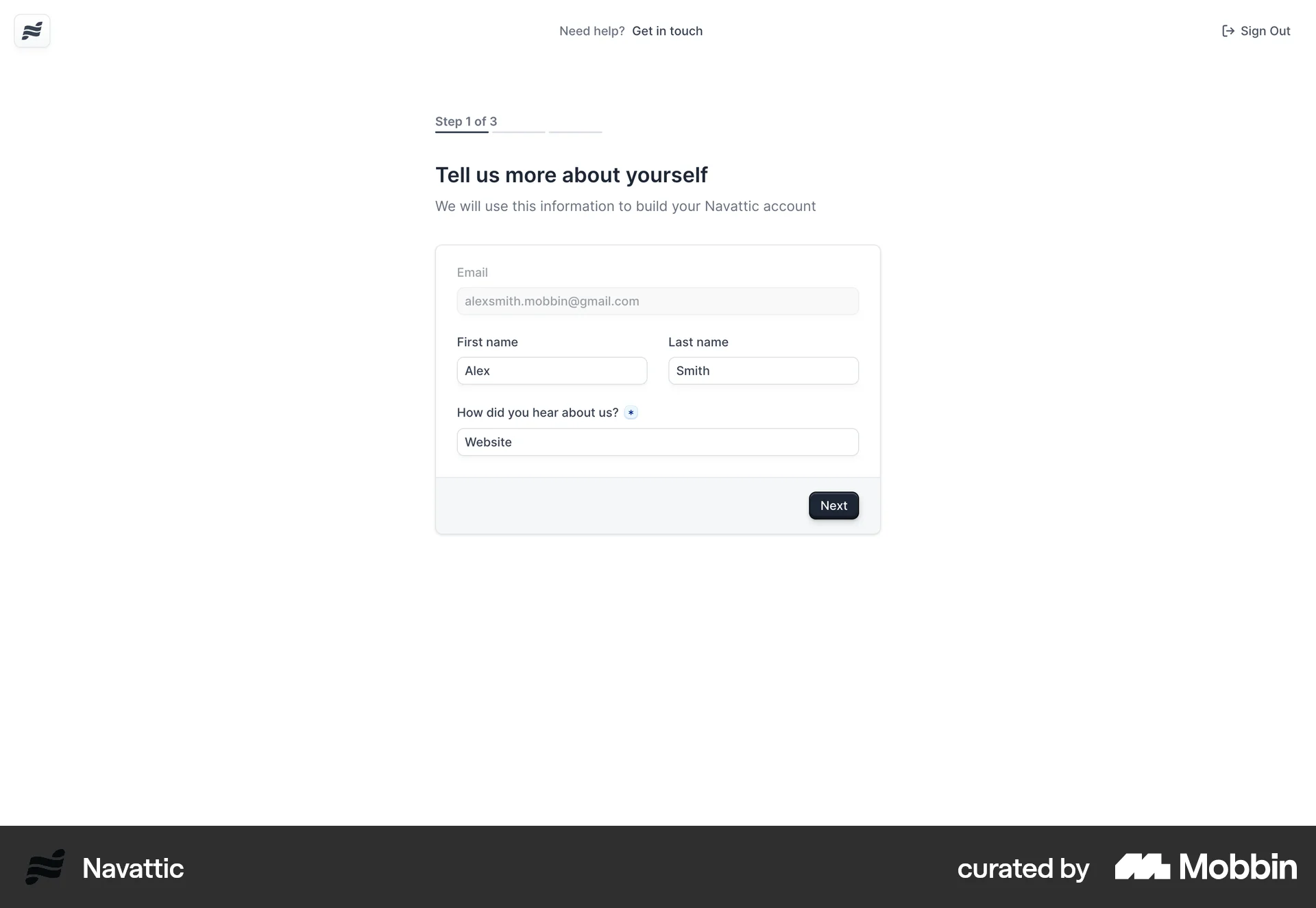 Navattic Onboarding screen