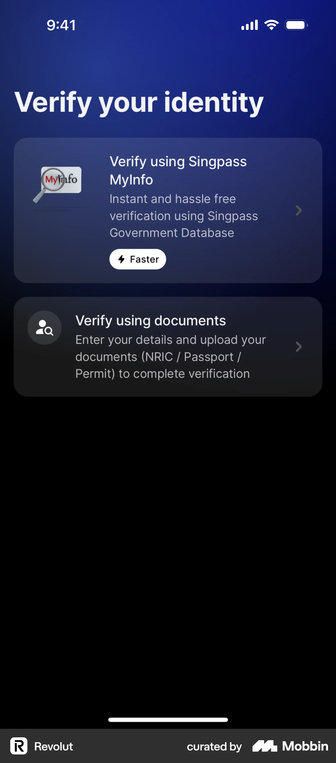Revolut Onboarding screen