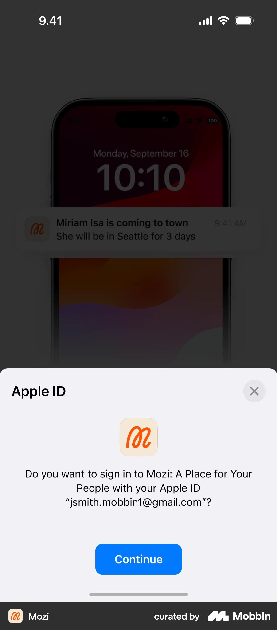 Mozi Onboarding screen