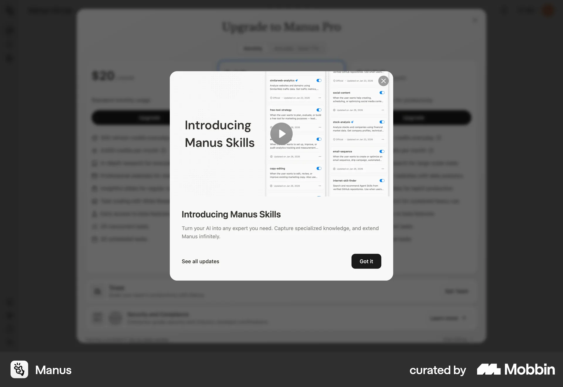 Manus Onboarding screen