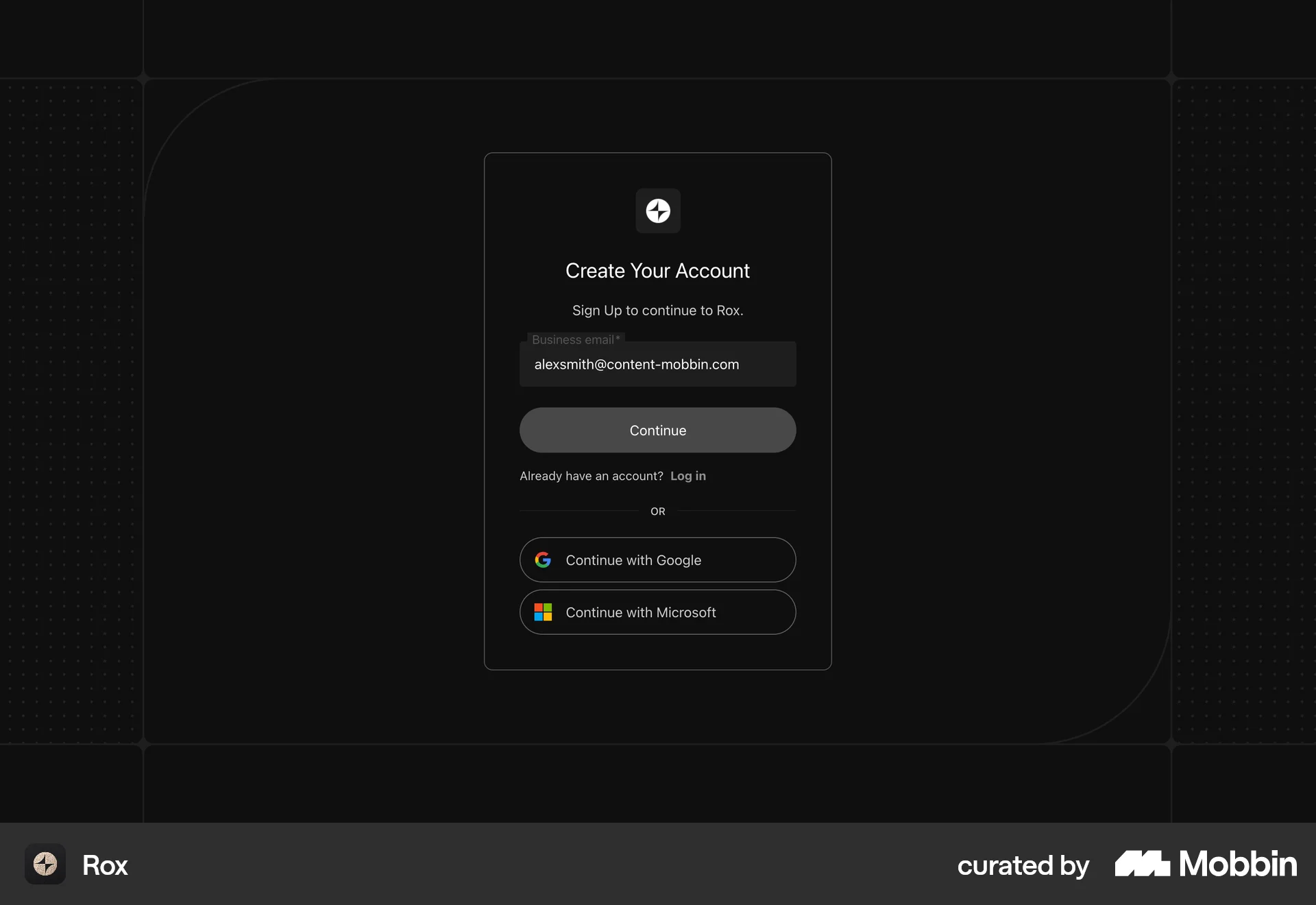 Rox Onboarding screen