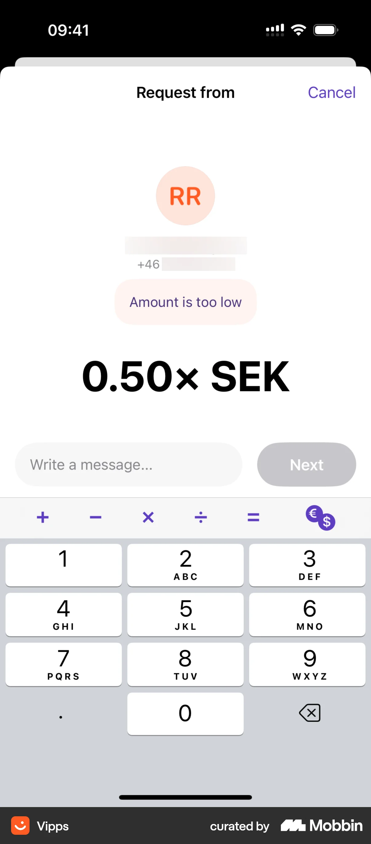 Vipps Requesting money screen