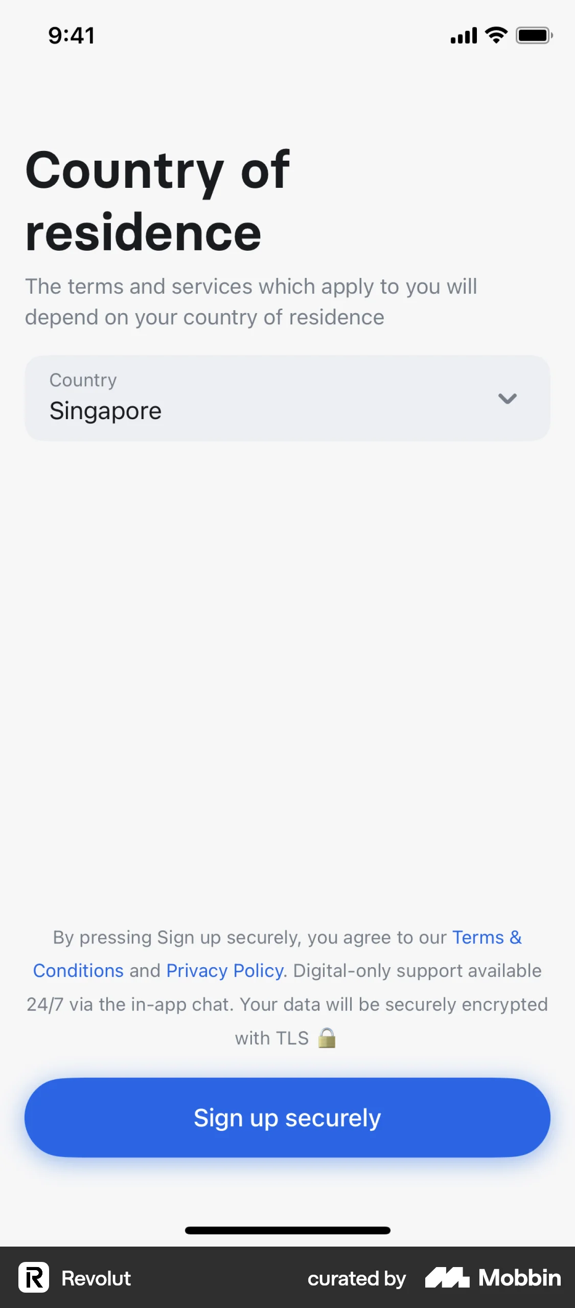 Revolut Onboarding screen