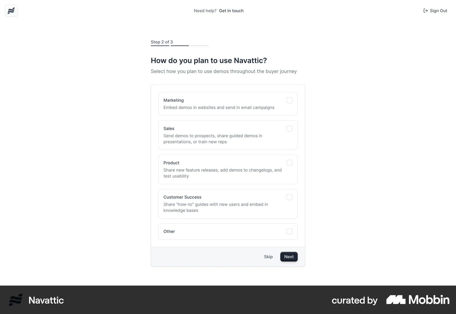 Navattic Onboarding screen